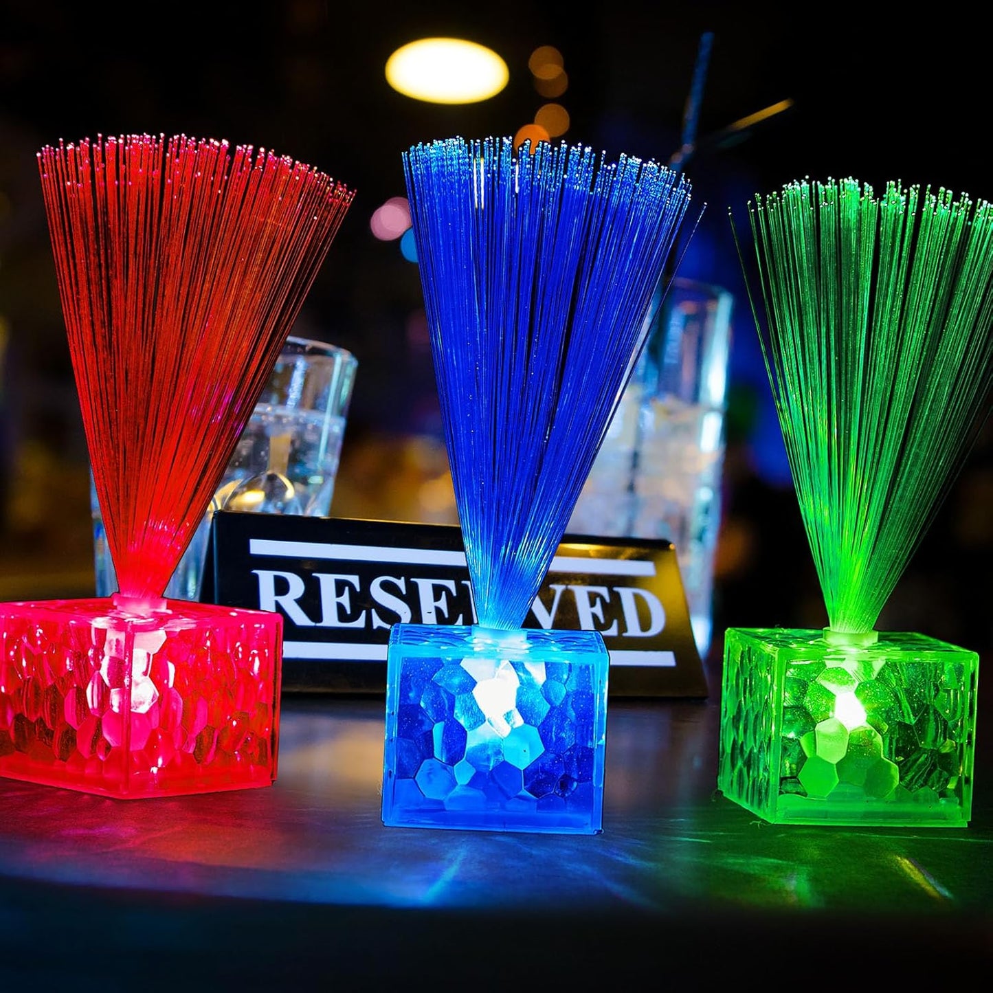 Amylove 30 Pcs Mini Fiber Optic Lamps Bulk Small LED Light up Table Centerpieces for Party Event Decorations with Crystal Base Battery Powered for Glow in The Dark Favors Supplies (6 Inch,Clear)