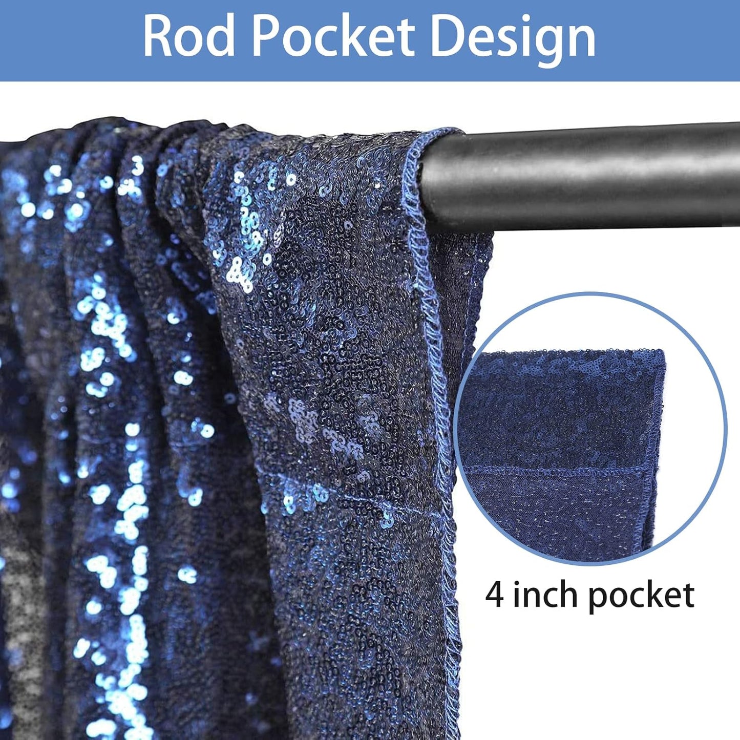 Hahuho Navy Sequin Backdrop Curtain, 2PCS 2FTx8FT Glitter Backdrop Curtain for Parties, Christmas, Wedding, Party Decoration（2 Panels, 2FT x 8FT, Navy