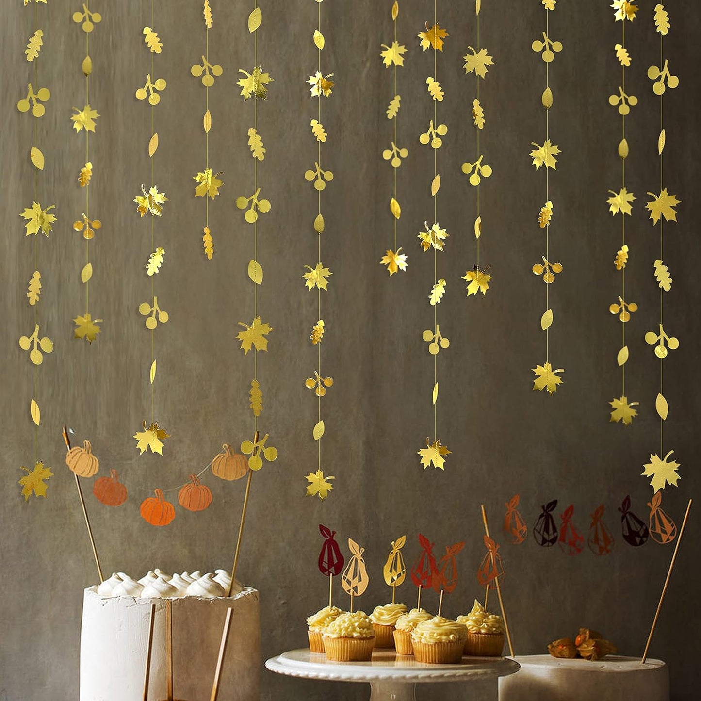 52Ft Fall Party Decorations Gold Fall Maple Leaf Paper Garlands Streamer Autumn Leaves Paper Banners for Birthday Wedding Bridal Baby Shower Engagement Bachelorette Thanksgiving Harvest Party Supplies