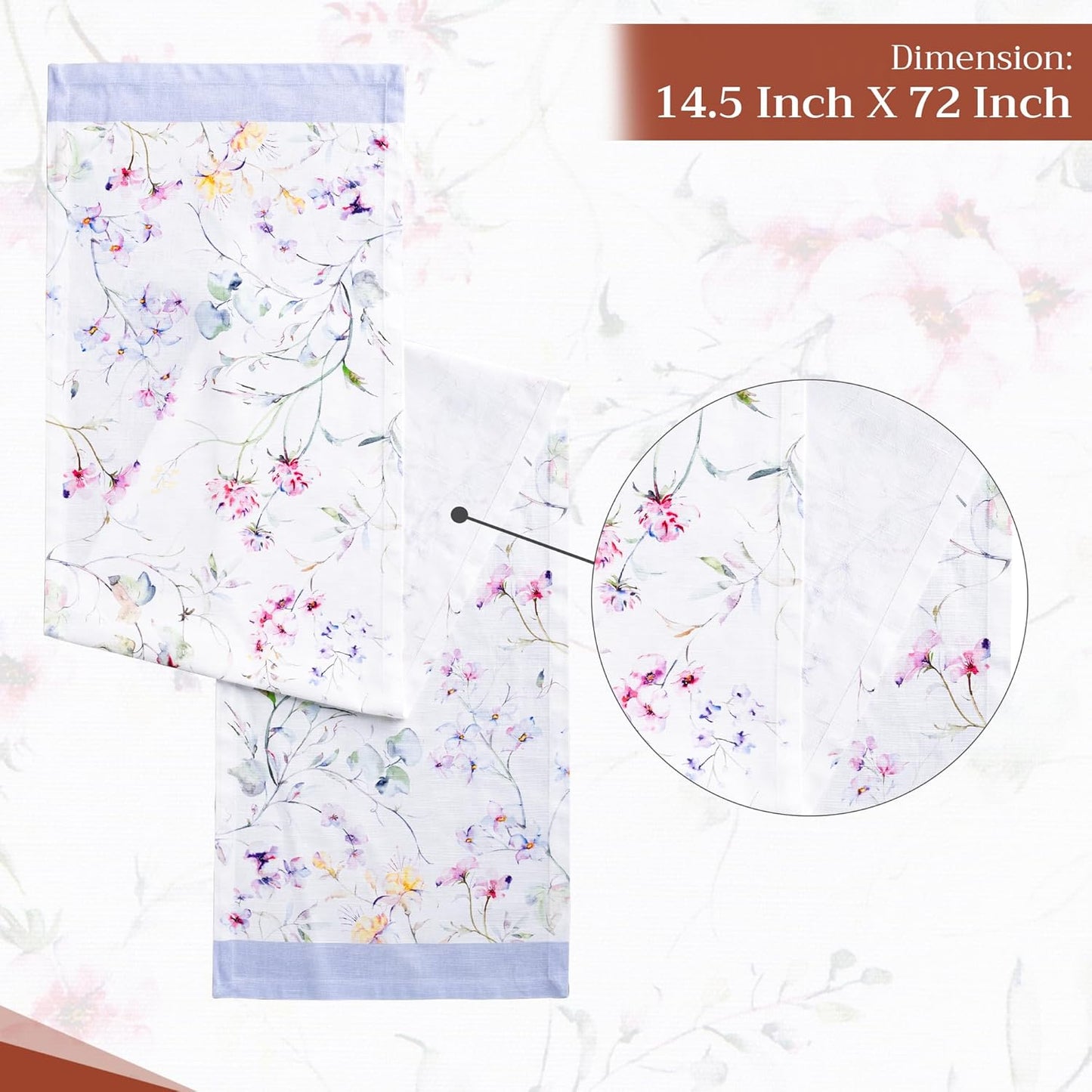 Maison d' Hermine Table Runner 100% Cotton Single Layer Table Runners 72 inches Long Decorative for Home Kitchen Dining Party Wedding Bridal Shower Spring Summer (Summer Floral, 14.50" x 72")