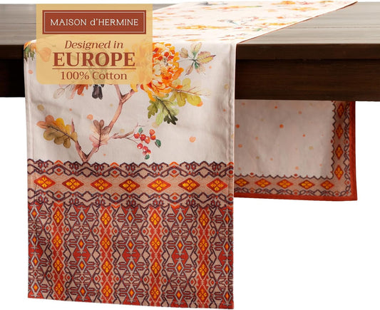 Maison d' Hermine Table Runner 100% Cotton Double Layer Table Runners 72 inches Long for Thanksgiving Christmas Decorations Home Kitchen Dining Party Wedding (Kelim - Prairie, 14.5" x 72")