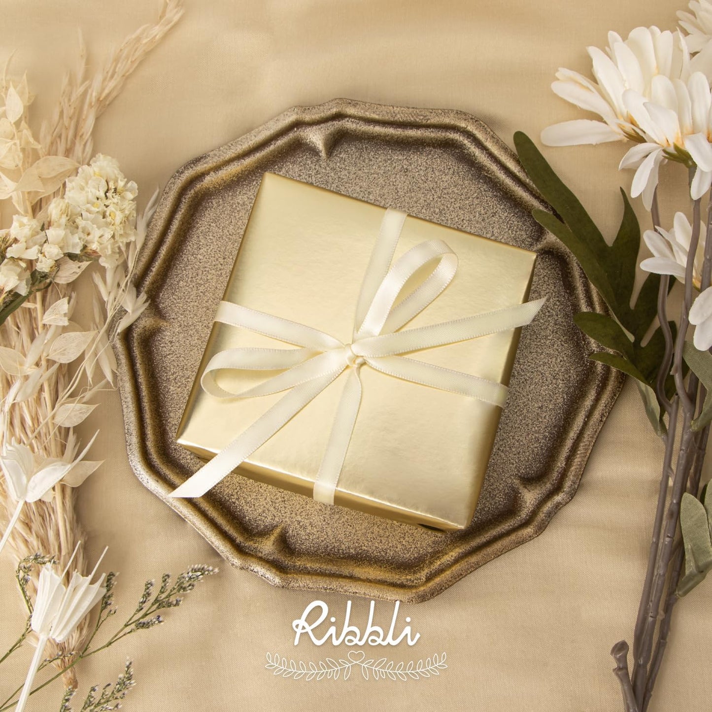 Ribbli Double Faced Ivory Satin Ribbon,1/4” x Continuous 25 Yards,Use for Bows Bouquet,Gift Wrapping,Floral Arrangement
