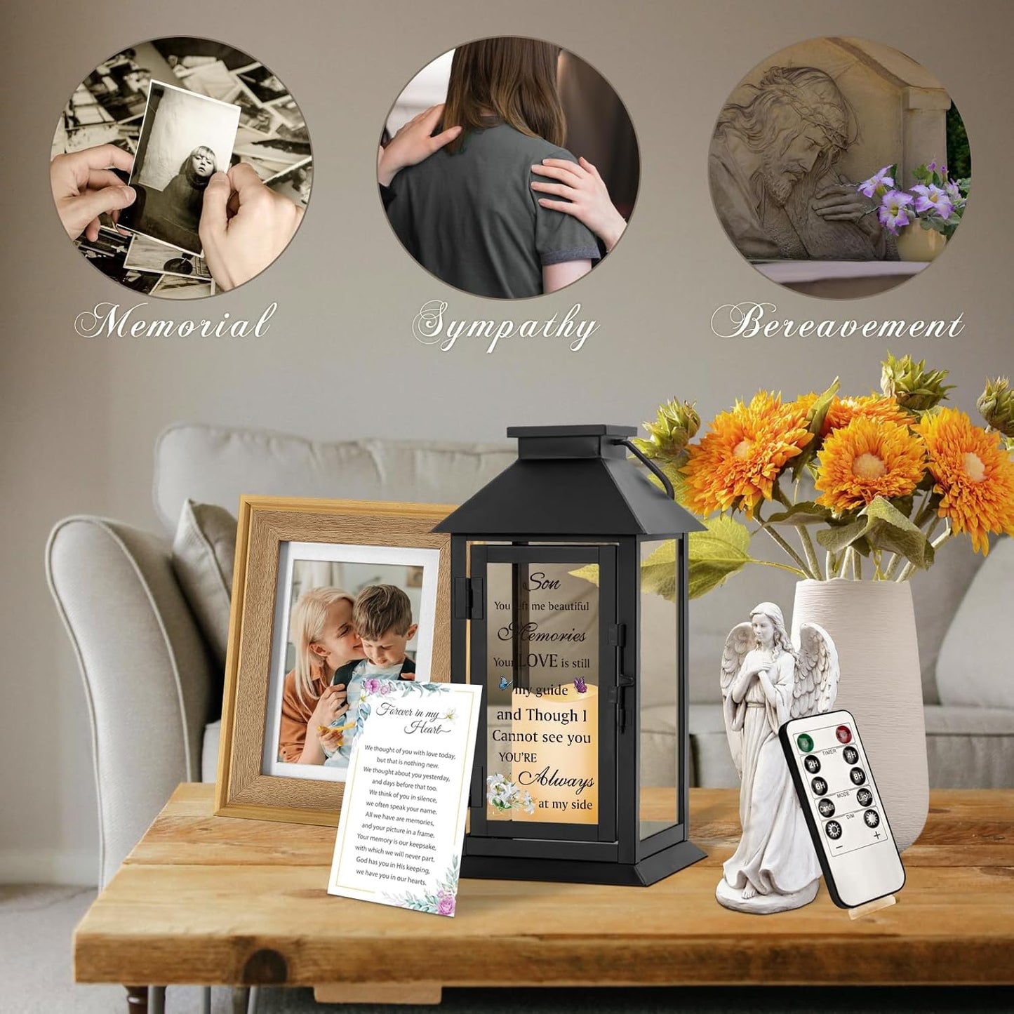 Memorial Gifts Memorial Lantern for Loss of Son in Memory of Son Bereavement Gifts Loss of Son Sympathy Gift for Son Remembrance Gifts Sympathy Lantern with LED Candle