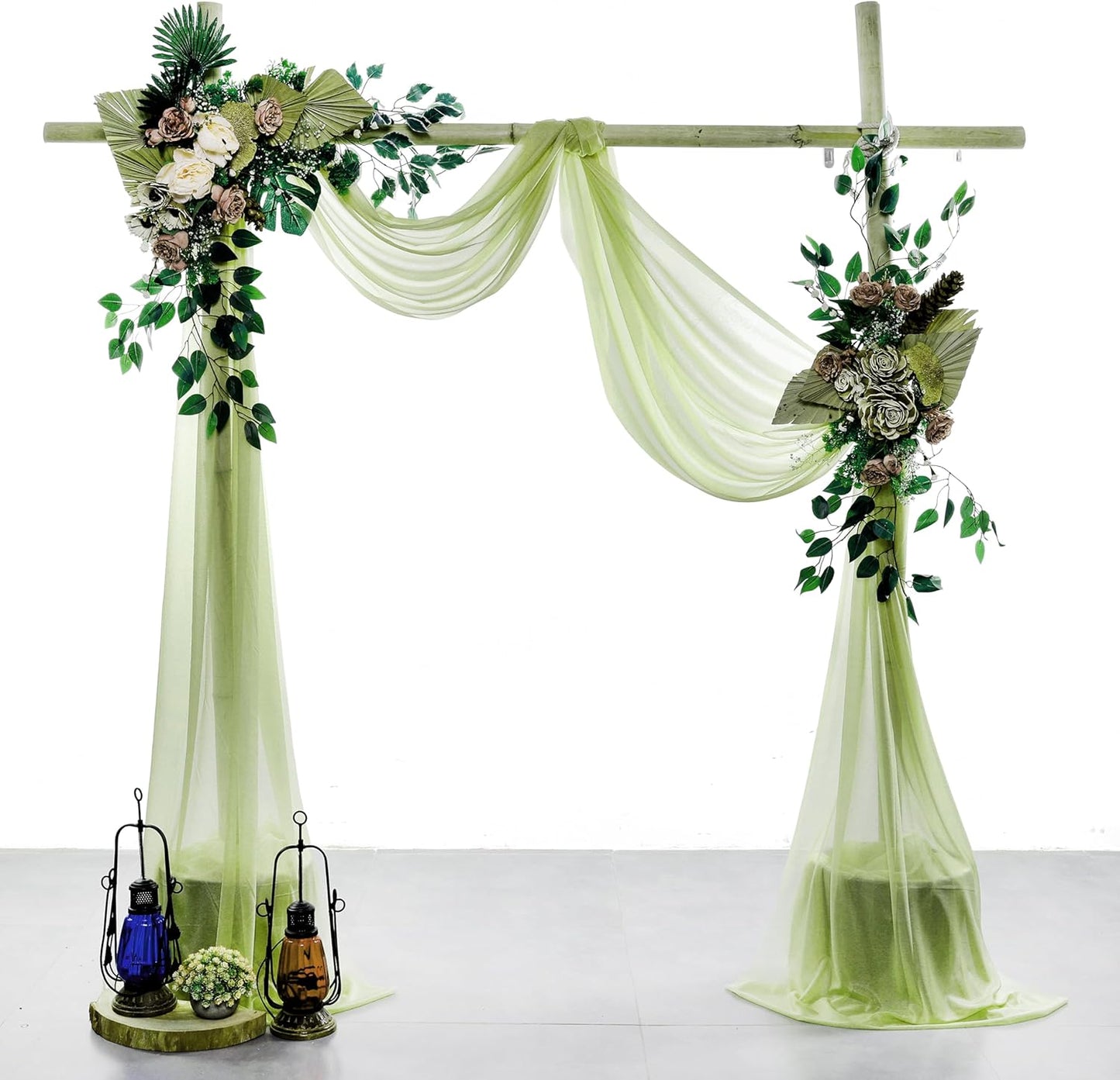 VDS Pack of 2 Panel (30 Inch X 30 Feet) Wedding Arch Draping Fabric Sheer Chiffon Fabric Drapery for Wedding Ceremony Reception Swag Backdrop Canopy Chuppah ARBO Altars Decoration (Sage Green)