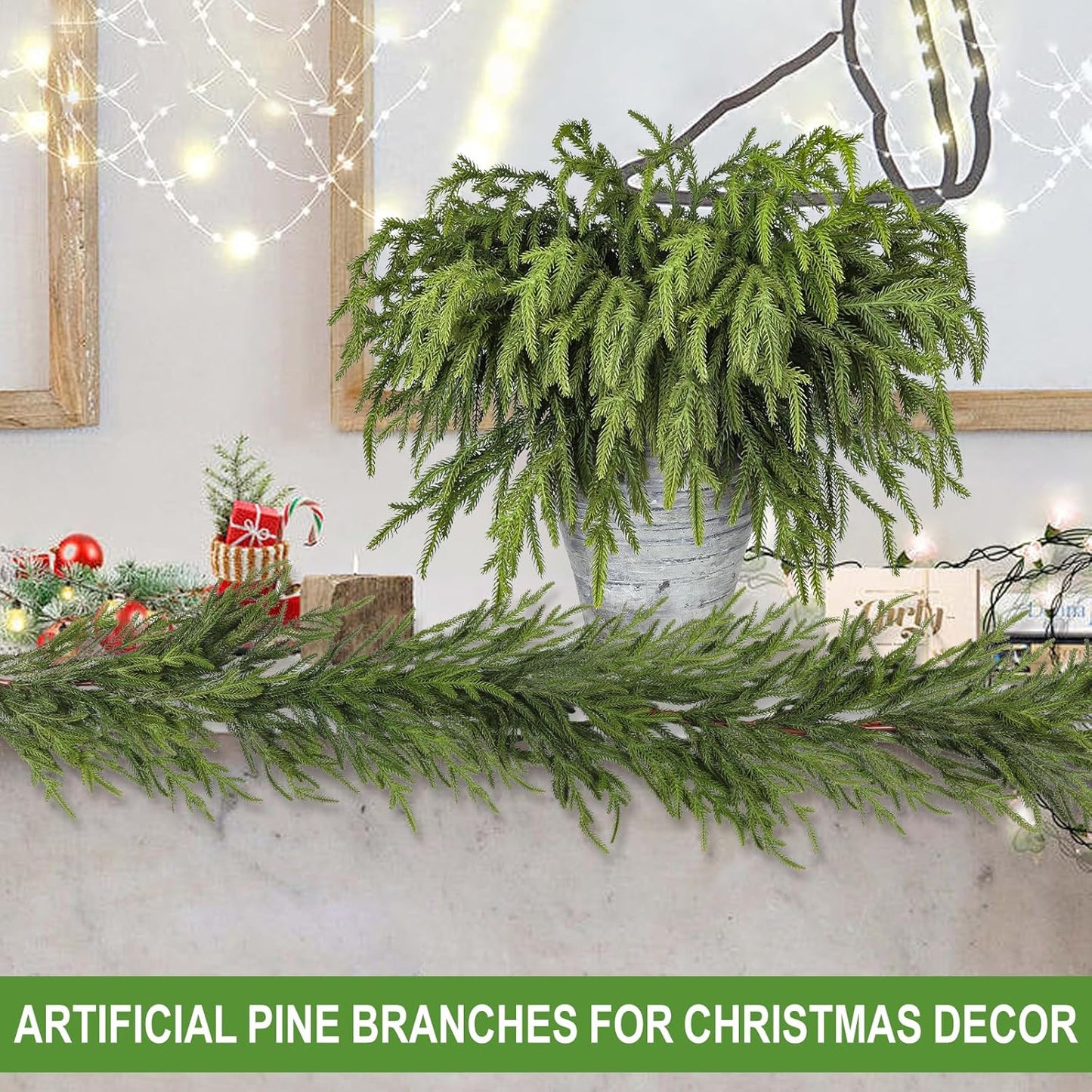 Artgar 100 Pcs Pine Branches - 18 Inch Artificial Green Pine Stem - Real Touch Christmas Greenery Pines Branches for DIY Flower Arrangement Home Indoor Christmas Decor