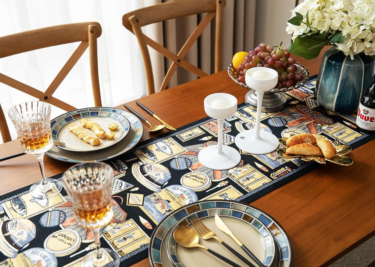 13×72 Inch Table Runner, Retro-Luxury Tassels Series for Kitchen Dining Table Holiday Decoration (Yankee Style)