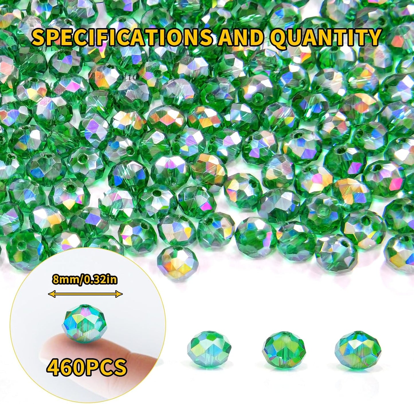 460Pcs 8mm Crystal Glass Beads for Jewelry Making Beads for Bracelets Necklace Pendants Making Supplies(Malachite Green)