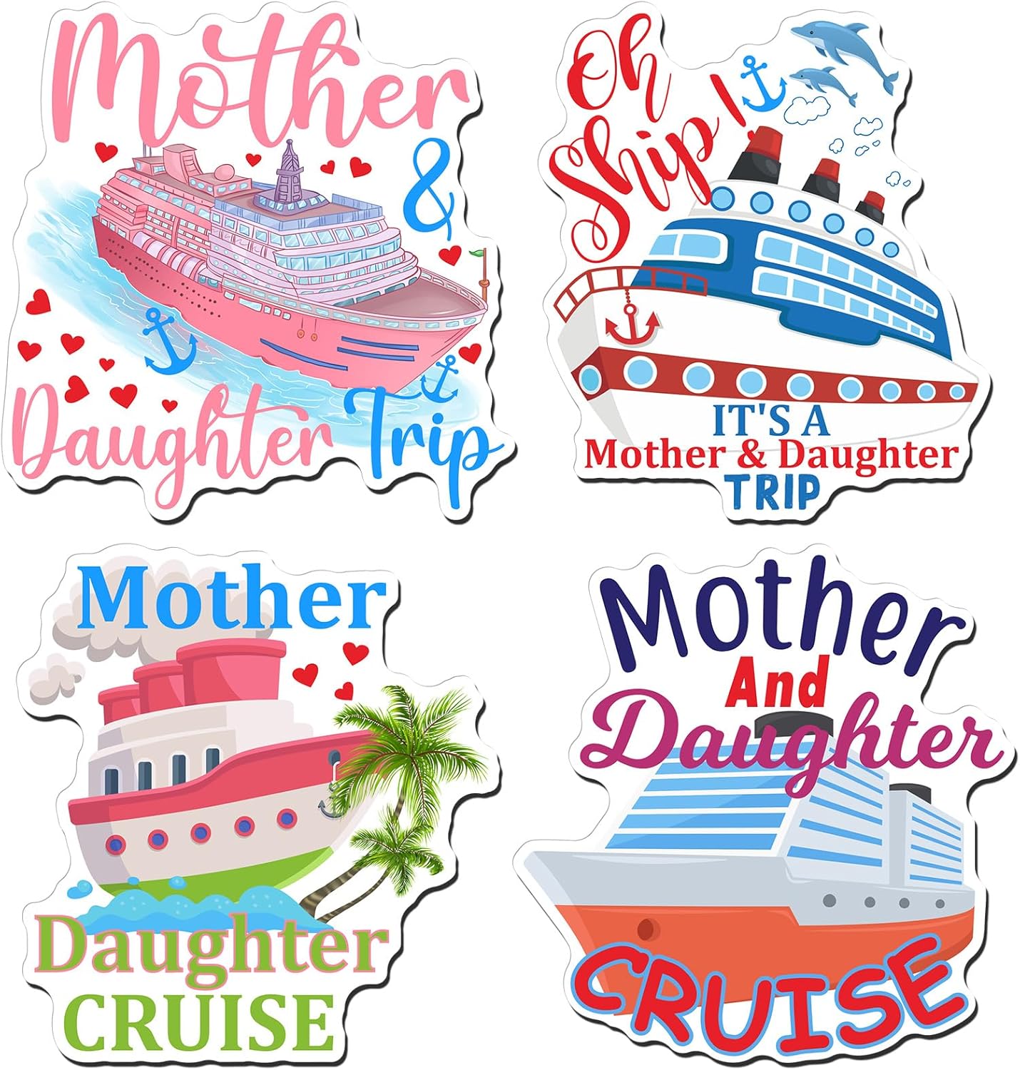 Hoteam 4 Pcs Mother Daughter Cruise Door Decorations Magnetic Large Cruise Ship Door Magnets Funny Waterproof Nautical Magnets for Carnival Cabin Stateroom Fridge Car