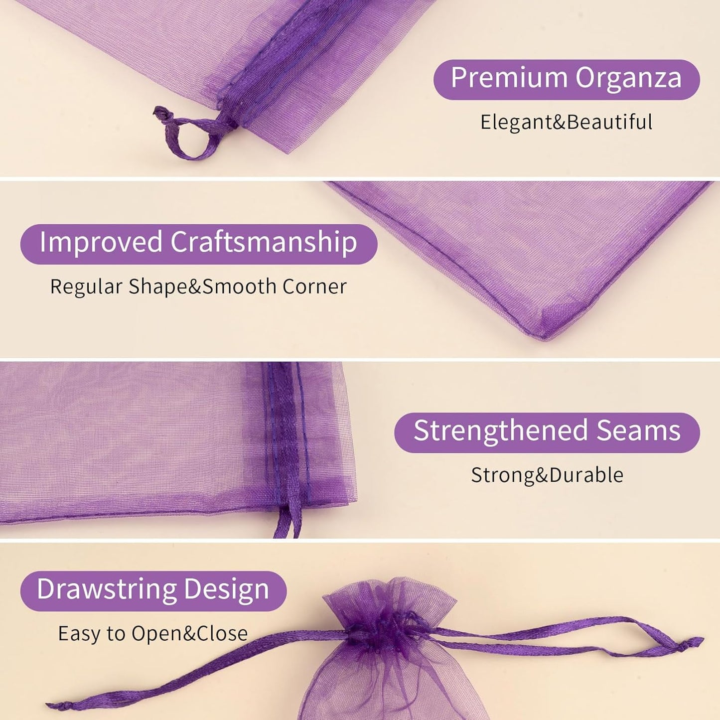 Organza Bags 5x7 In 50 Pcs Premium Organza Gift Bags Sachet Bags Jewelry Bags Drawstring for Halloween Party Favor (Purple)