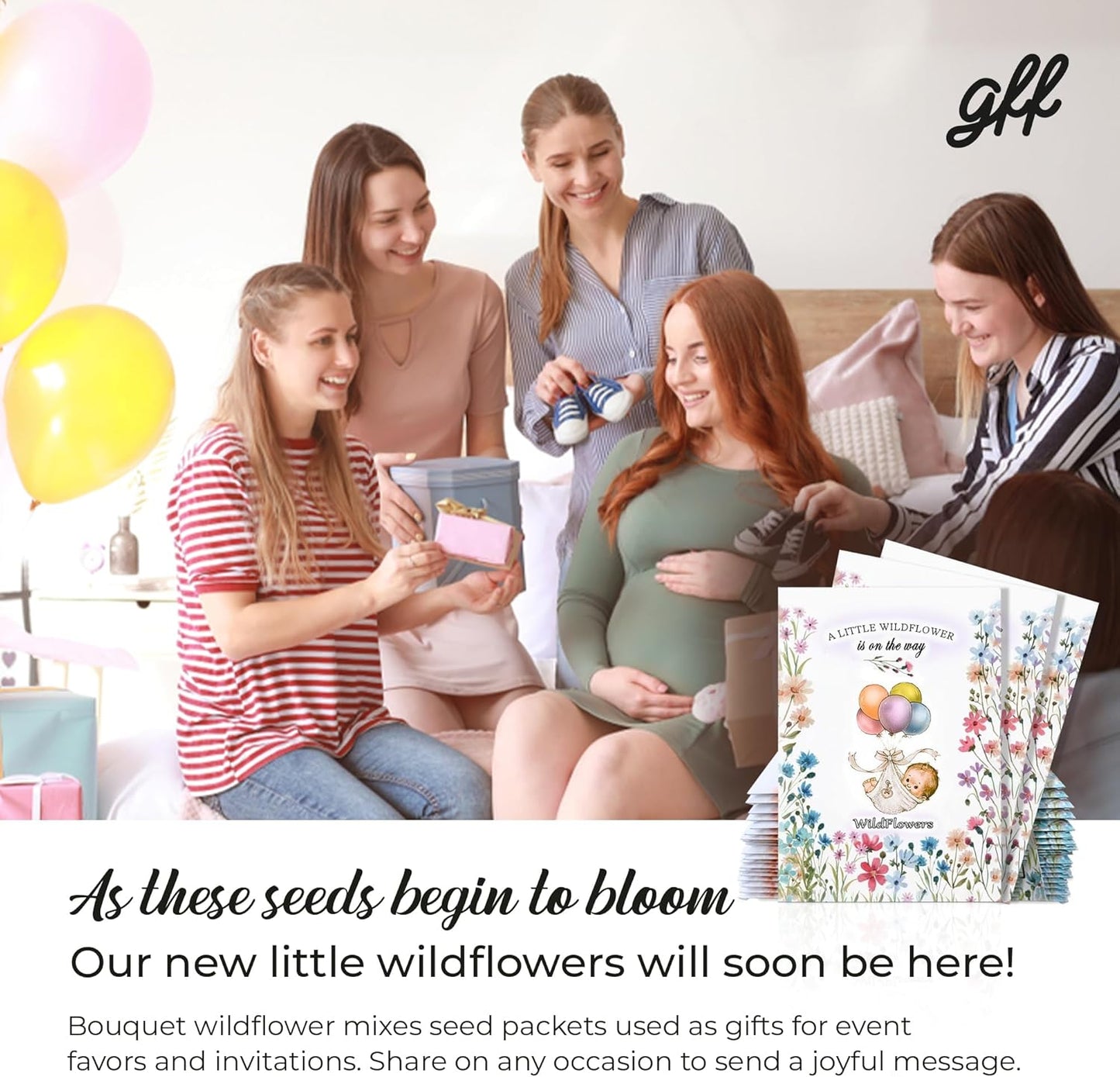 Pack of 20 Pre-Filled Bouquet Seed Mix Packet Girl Boy Baby Shower Party Favors Baby Announcements for Guests A Little Wildflower is On The Way Thank You Celebration of Life Plant Seeds