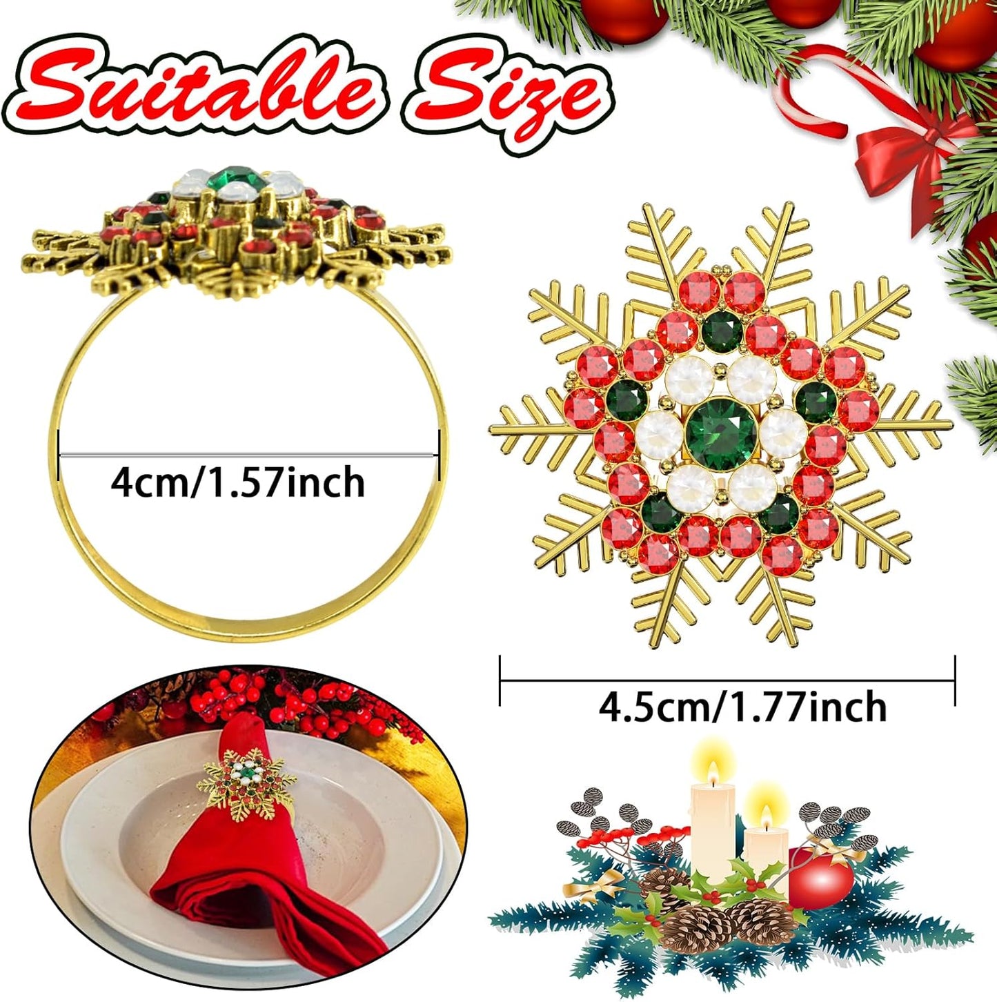 Halatool Set of 8 Christmas Napkin Rings Colorful Snowflake Napkin Holder for Christmas Thanksgiving Holiday Party Table Decoration