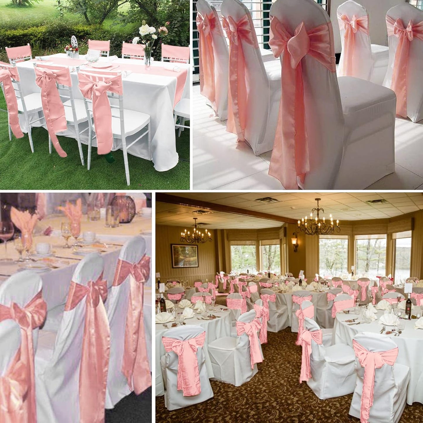 fani 60 PCS Satin Chair Sashes Bows Universal Chair Cover for Wedding Reception Restaurant Banquet,Party,Hotel Event Decorations (7 x 108 inch), Rose Gold