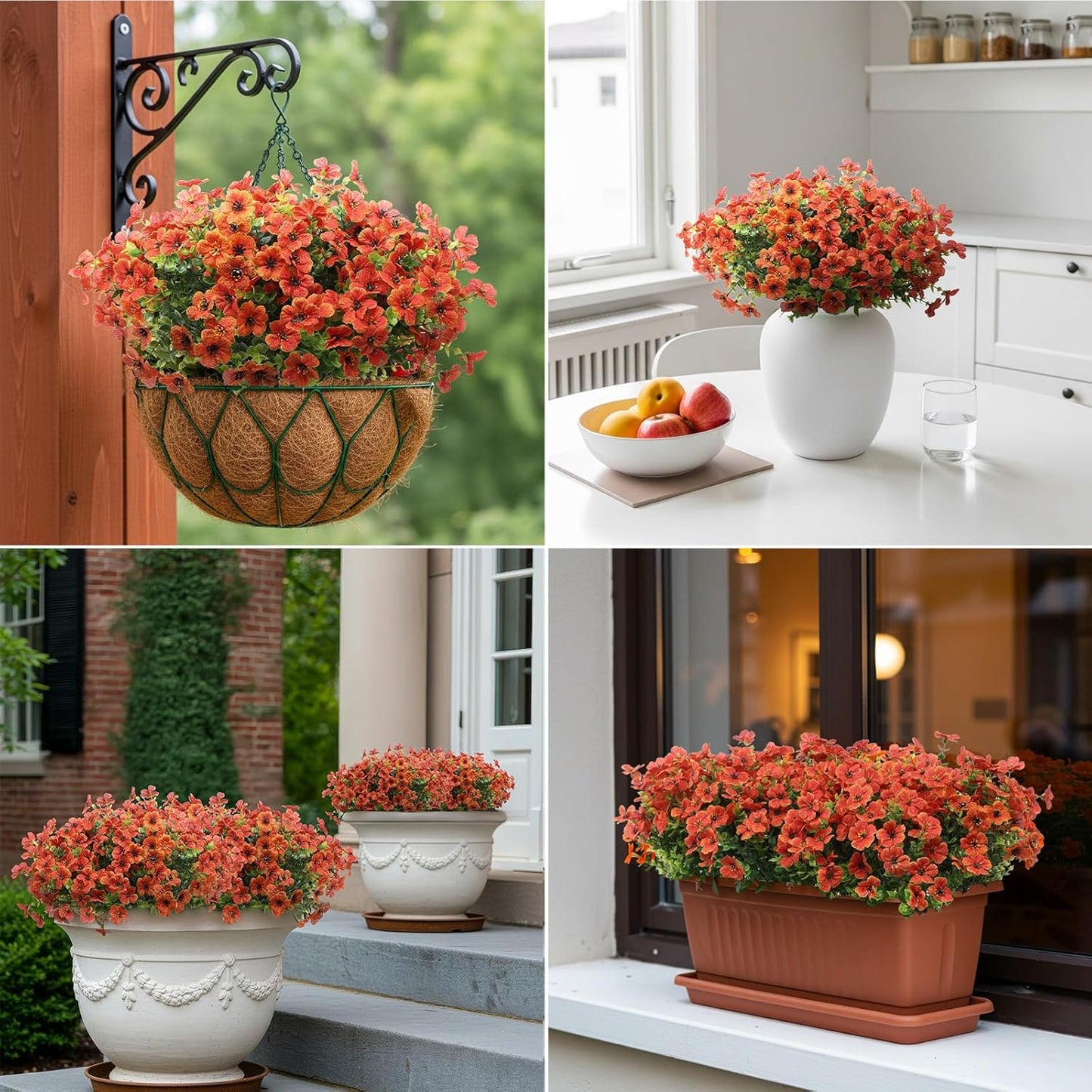 Artificial Flowers for Outdoors 24 Bundles, UV Resistant Orange Fake Silk Flower Fall Autumn Garden Decor Wedding Window Door Decorations