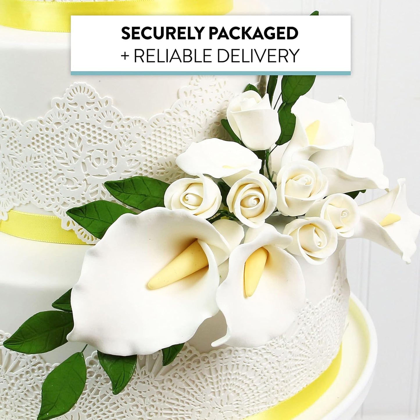 Global Sugar Art Calla Lily Sugar Cake Flowers White with Yellow, Wired,3 sizes, 6 Count by Chef Alan Tetreault