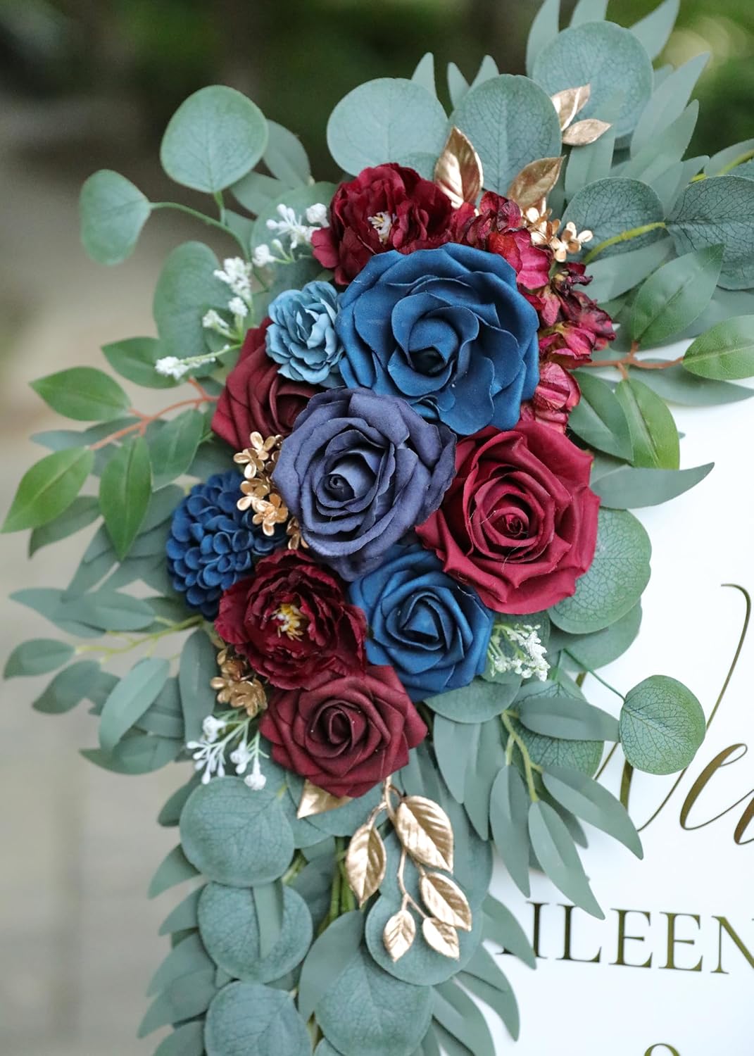 Artificial Navy Blue Wedding Arch Flower Swags Set of 2 for Wedding Welcome Signs Floral and Wedding Reception Ceremony Decorations, Burgundy Wedding Flowers Decor