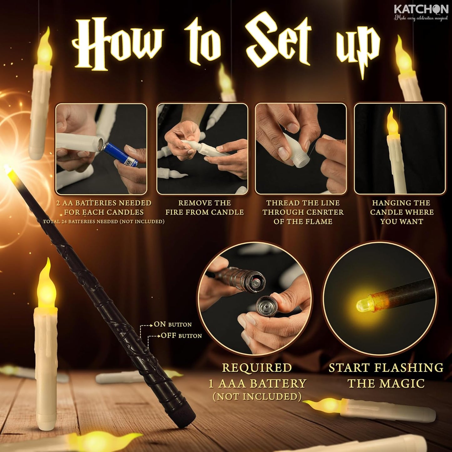 KatchOn, Halloween Floating Candles with Wand Remote - 12 Pcs, Magic Flickering Warm Light Flameless Floating LED Candle | Halloween Decorations for Home Indoor, Classroom Party