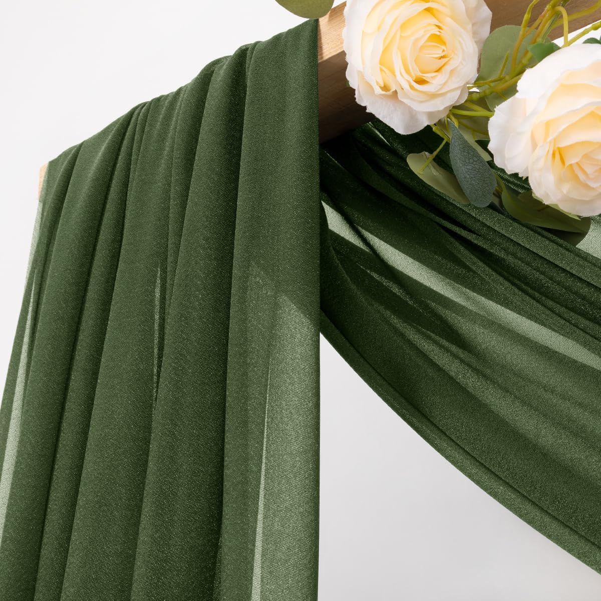 MLMC Olive Green Wedding Arch Draping Fabric 1 Panel 29" x 20 FT Extra Long Gauze Drapes Sheer Backdrop Curtains 6.6 Yards Outdoor Drapery Panels for Wedding Ceremony Party Ceiling Decoration