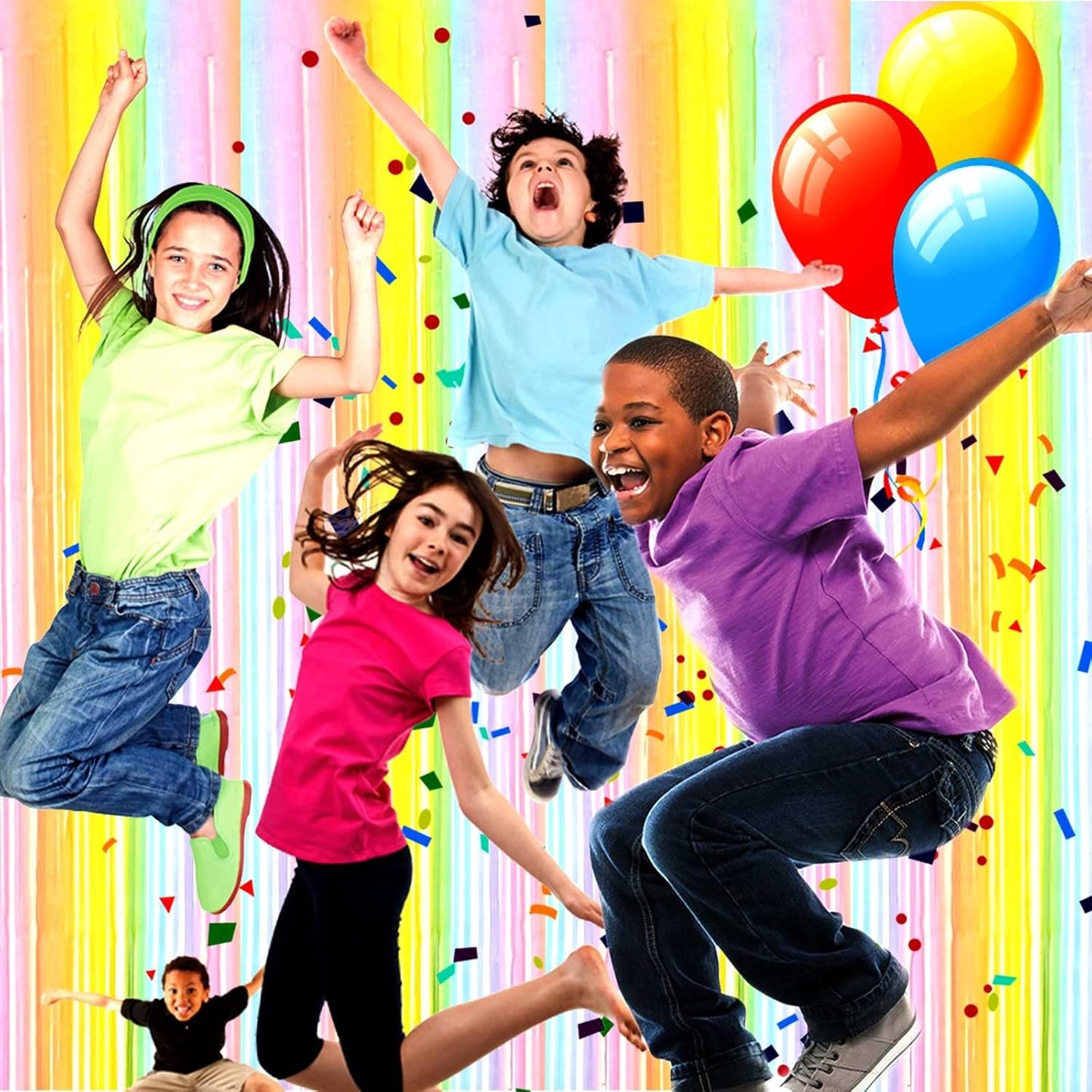 4 Pack Rainbow Foil Fringe Curtain Backdrop, 3.3Ft x 9.8Ft Colorful Metallic Tinsel Foil Streamers Curtains for Photo Booth, Wedding, Thanksgiving, Birthday, Christmas, Halloween Party Decoration