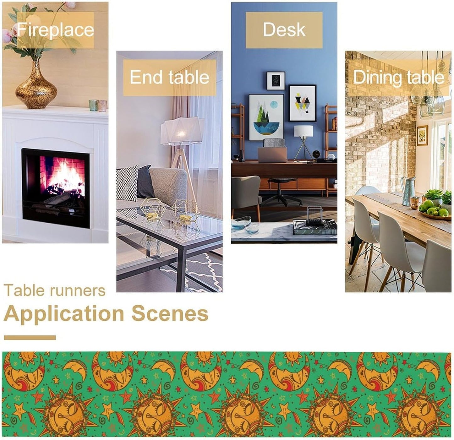 Boho Moon Table Runner, Phase of The Moon Star Sun Cartoon Pattern Table Runner for Kitchen Living Room Home Party 13x70 Inch