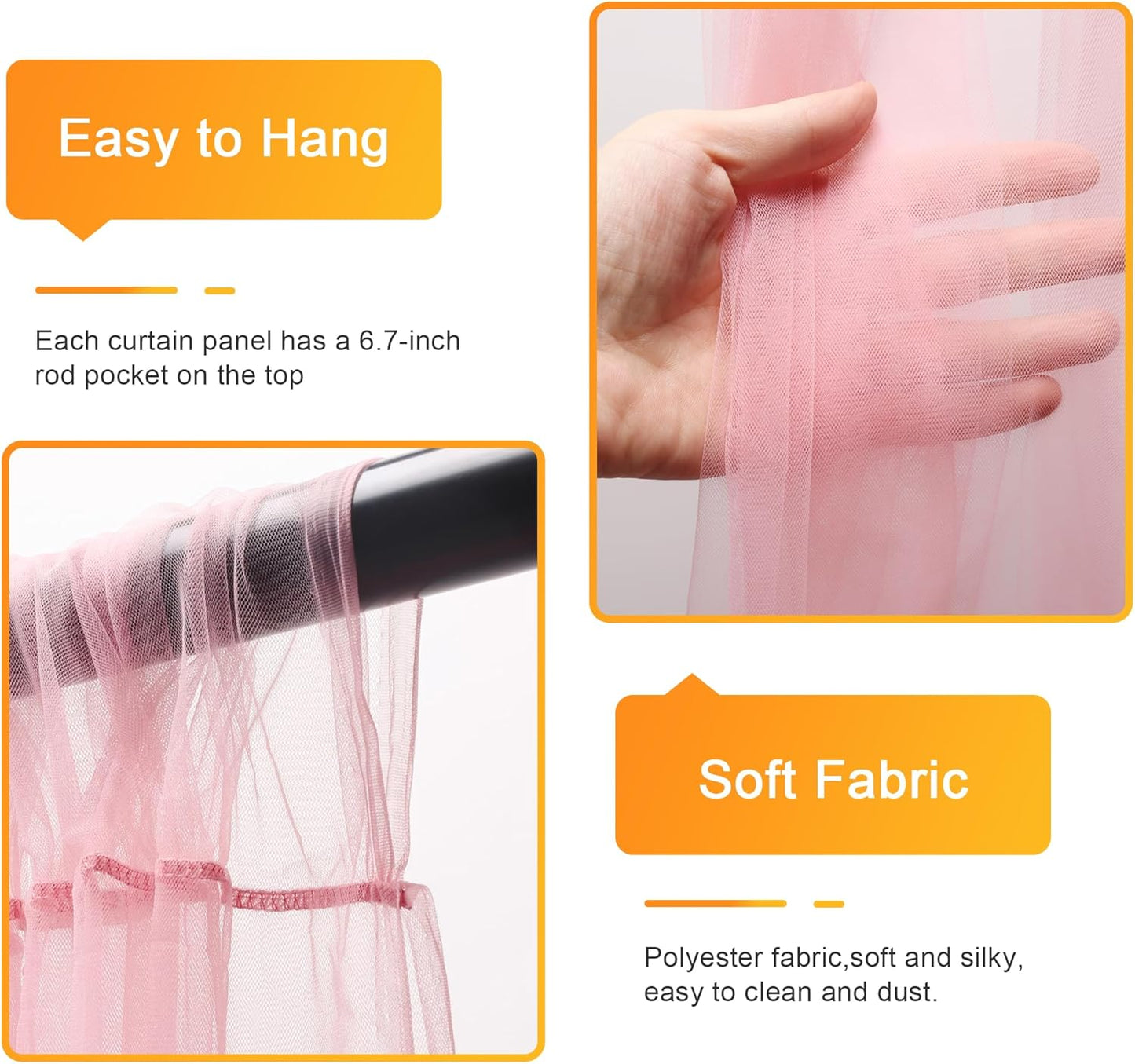 Fomcet Pink Tulle Backdrop Curtains with Lights String 10FT X 10FT Sheer Curtain with Lights Tulle Curtains Backdrop for Wedding Birthday Party Photo Shoot (2 Panels 5x10FT)
