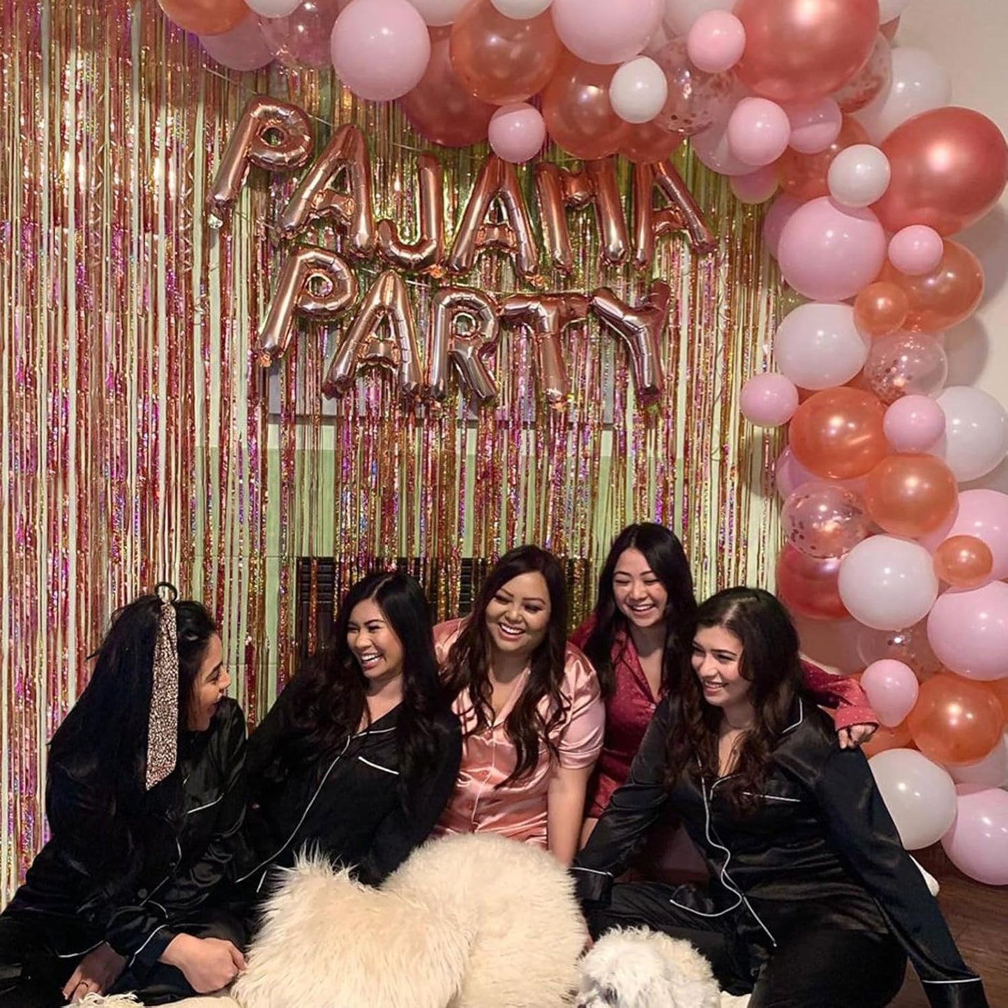 CANREVEL 2 Pack 3.3x8.2 Feet Rose Gold Foil Fringe Backdrop Curtains, Glitter Tinsel Streamers Birthday Party Decorations, Fringe Backdrop for Bachelorette Bride to Be Birthday Girls Streamers Party