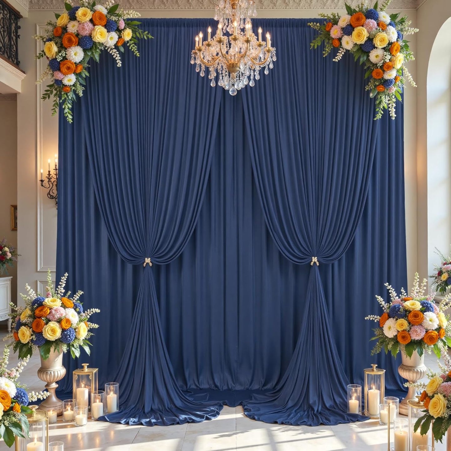 20×14ft Wrinkle Free Navy Blue Backdrop Curtain for Wedding Parties,4 Panels 5×14ft Height Soft Silky Polyester Photo Backdrop Drapes Curtains for Birthday Photography Stage Events Background Cloth