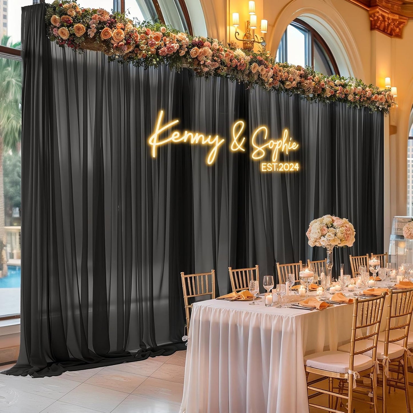10ft x 10ft Black Backdrop Curtains, Wrinkle-Free Sheer Chiffon Fabric Photo Background Drapes for Wedding Arch Party Ceremony Stage Photography Decorations