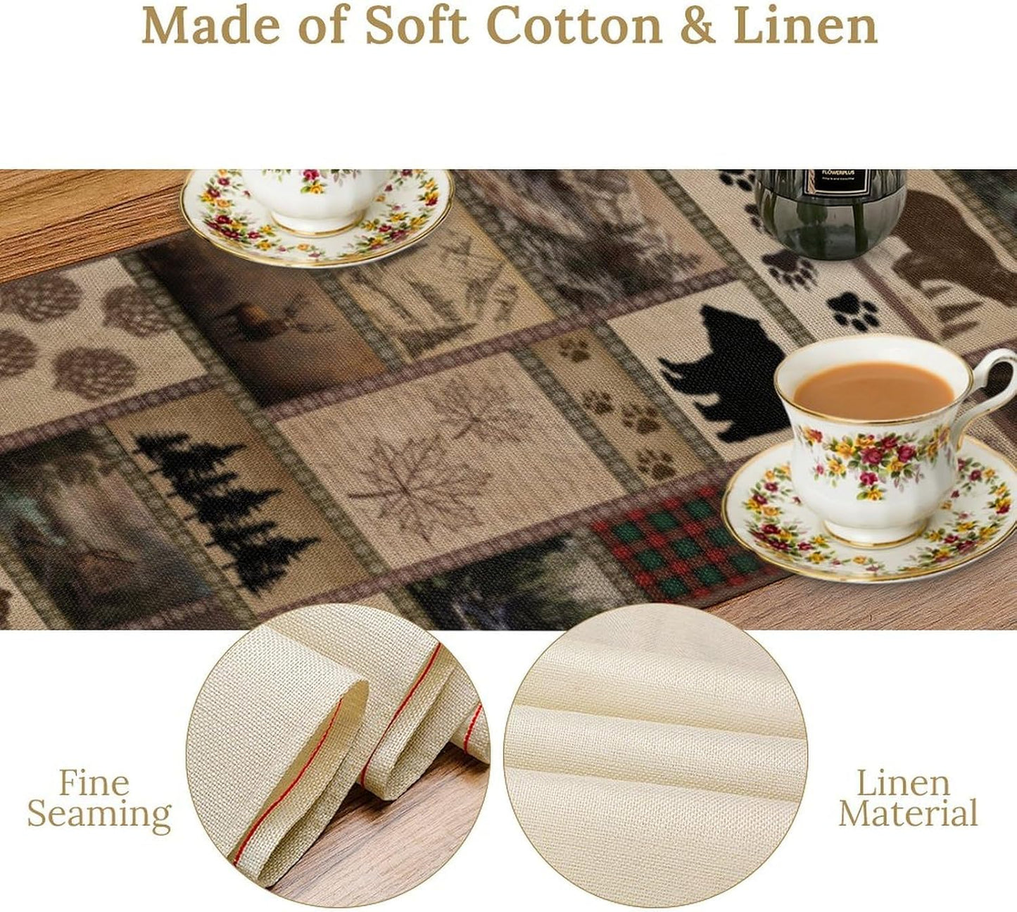 Retro Rusticd Cabin Table Runner Bear Country Farmhouse Vintage Lodge Table Runner for Party Dinner Festival Bedroom Living Room Kitchen 13x90 Inch