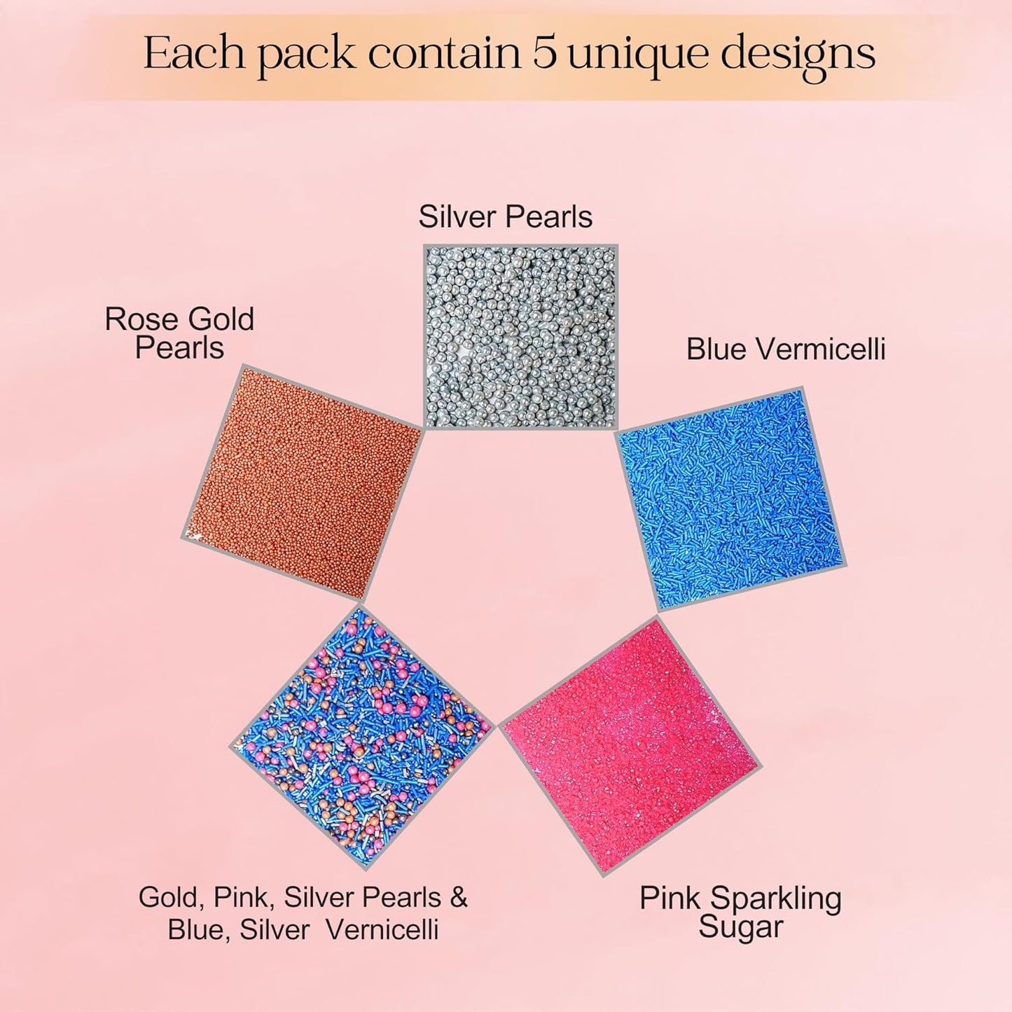 Confect Game Night Sprinkles – Mix with Copper & Silver Dragees, Bright Blue Jimmies, Rose Gold & Pink Sparkling Sugar | Vegan, Gluten-Free, Nut-Free, Soy-Free, Dairy-Free Cake & Cupcake Decorating Topping - 5oz