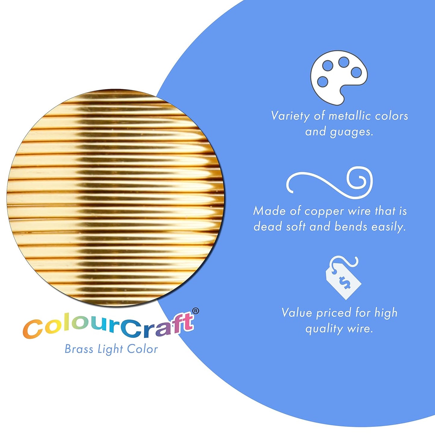 Beadalon ColourCraft Wire, 18 Gauge, Brass Light Color, 10 yd Spool