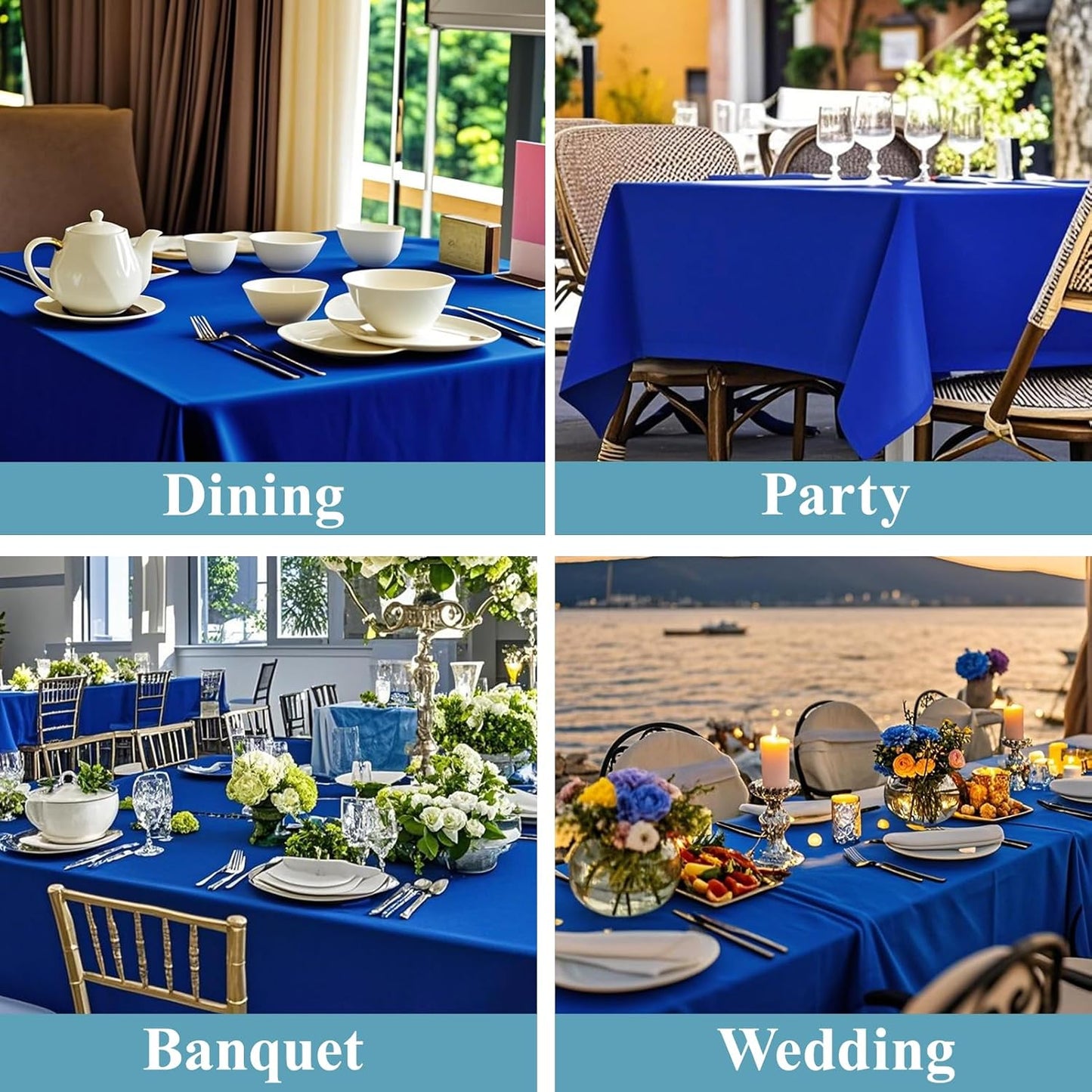 VidaFete Tablecloth 10 Pack 90*132inch Rectangle Table Cloth Polyester, Stain Wrinkle Resistant Polyester Dining Table Cover for Kitchen Dinning Party Wedding Rectangular Buffet Decoration(Royal Blue)