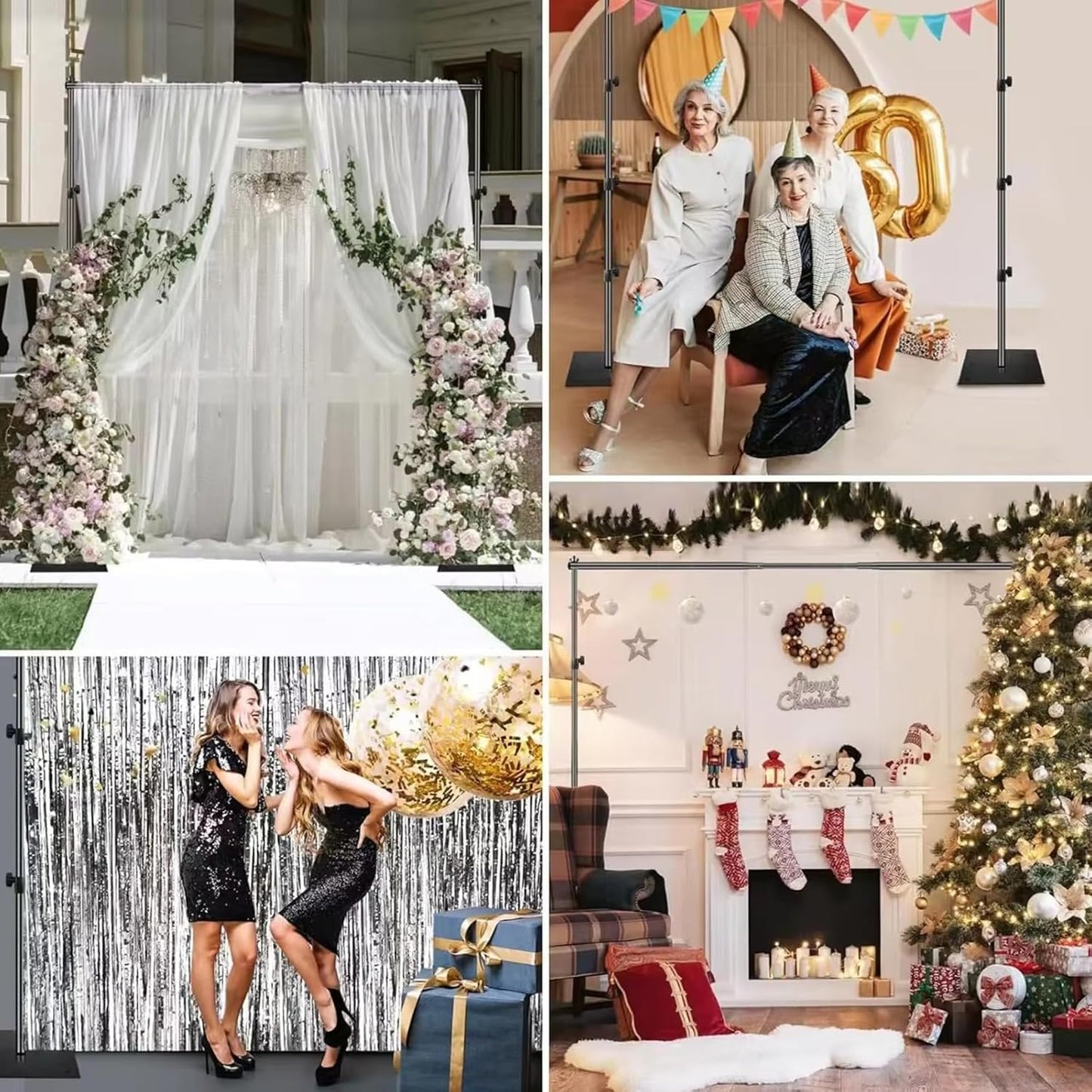 Pipe and Drape Backdrop Stand Kit, 6.5ft x 10ft Adjustable Photo Background Stands with Metal Flat Base for Photography, Birthday Parties, Wedding, Video Studio