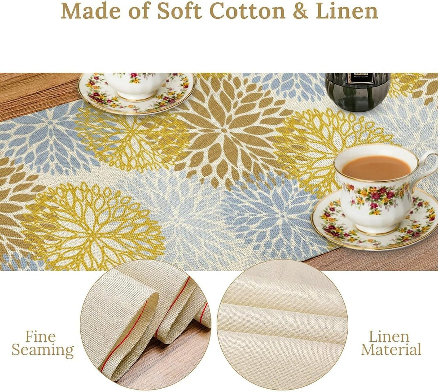 Flowers Table Runner,Spring Summer Floral Pattern Seasonal Farmhouse Kitchen Dining Table Home Party Decoration 13x60 Inch