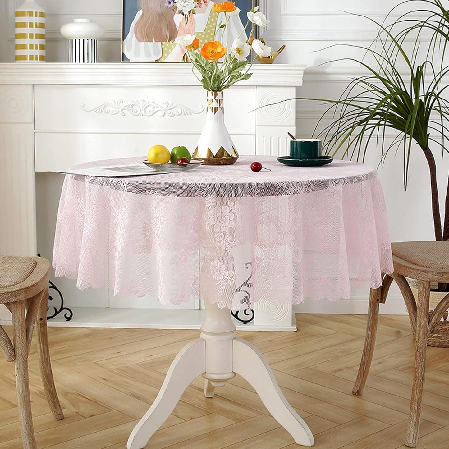 Jeloris Round Lace Tablecloth with Elegant Scalloped Bottom for Any Special Event Such as Wedding, Birthday Party, Baby Shower, Anniversary (48 inch, Style 2)