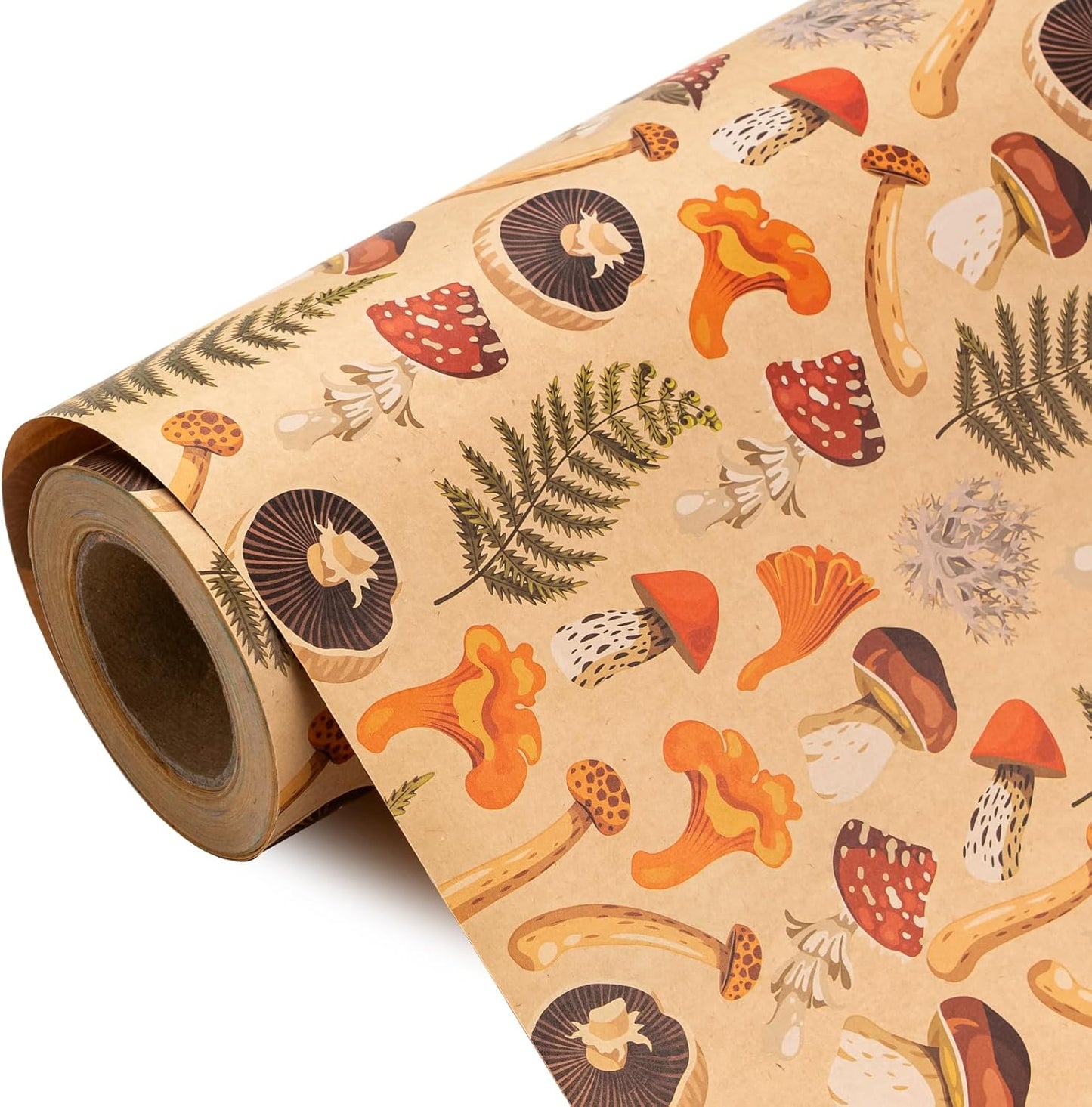 WRAPAHOLIC Kraft Mushroom Wrapping Paper Roll - Mini Roll - 17 Inch x 16.5 Feet - Mushroom Gift Wrapping Paper for Birthday, Baby Shower, Autumn