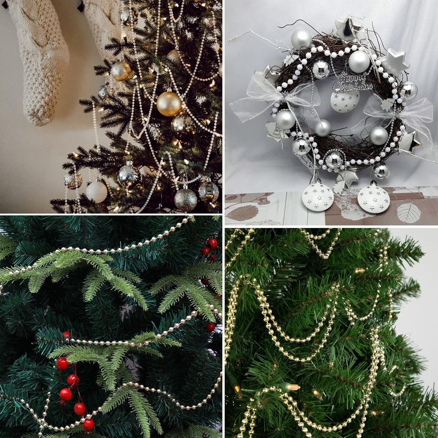 47 FT Pearl Beads Garland for Decoration, 8MM Craft Pearl Beads String Spool Ivory Color Faux Pearl Strand Roll for DIY Craft Wedding Party Christmas Tree Decoration