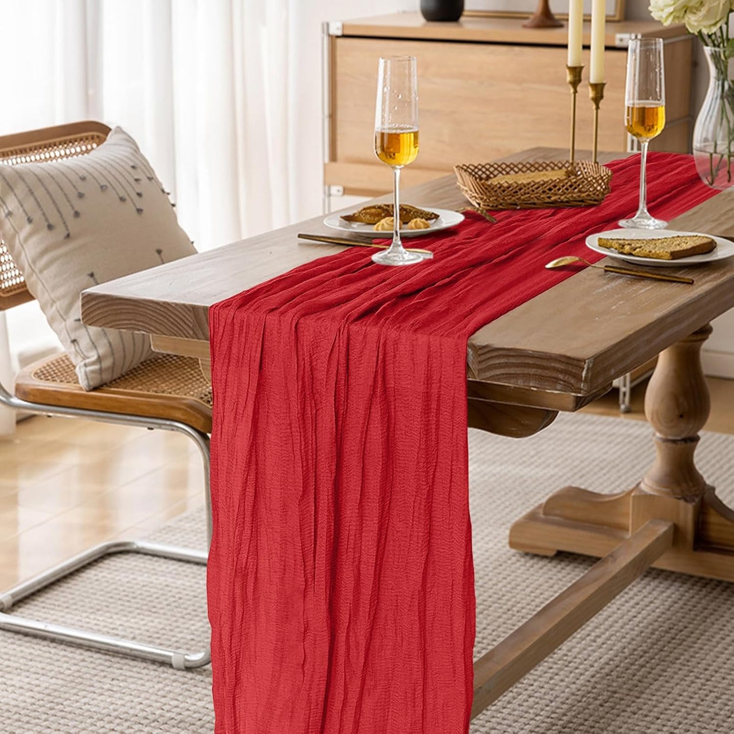 2 Pack Cheesecloth Table Runner 10Ft Christmas Gauze Boho Table Runners for Wedding Decor Bridal Shower Decorations Baby Shower Party(35" x 120")