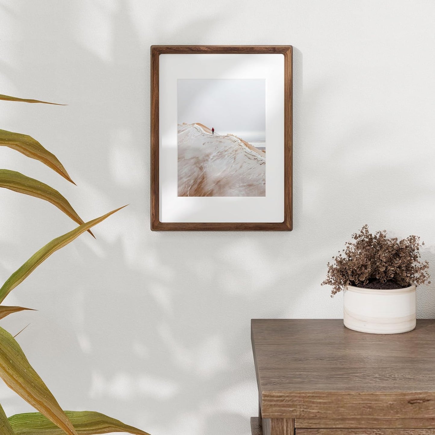 9x12 Picture Frame USA-Sourced Natural Walnut Solid Wood Photo Frame Handcrafted Rounded Corner with Mat to 6x8 Picture Display with Real Glass Family Picture, Certificate