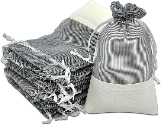 TheDisplayGuys For Your Modern Living 24-Pack Linen & Black Organza Gift Bags with Drawstrings (Small 4 x 6) - Party Favors, Samples, Treats Mesh Pouches