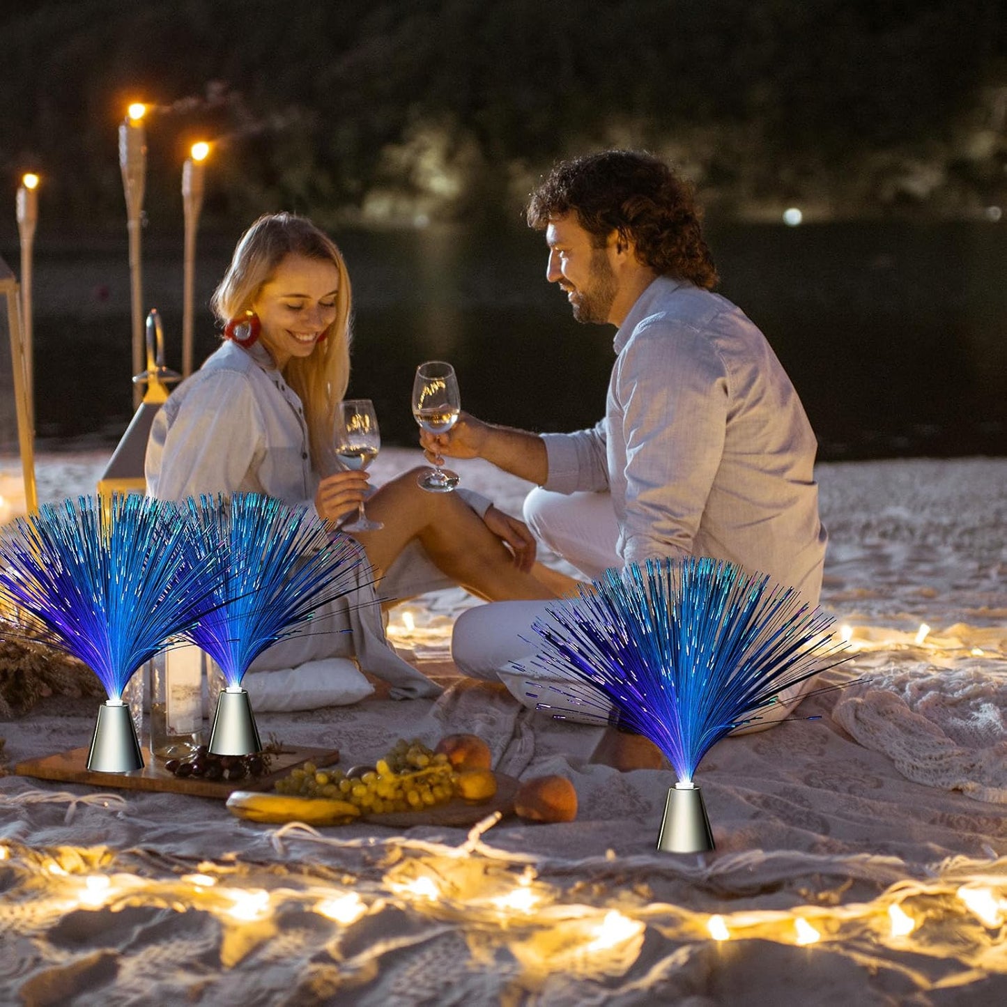 Patelai 16 Pcs LED Fiber Optic Lamp Color Changing Fiber Optic Night Light with Multicolor Glow Decorative Table Centerpiece for Sensory Bedroom Halloween Party Holiday Decorations (Stylish,Blue)