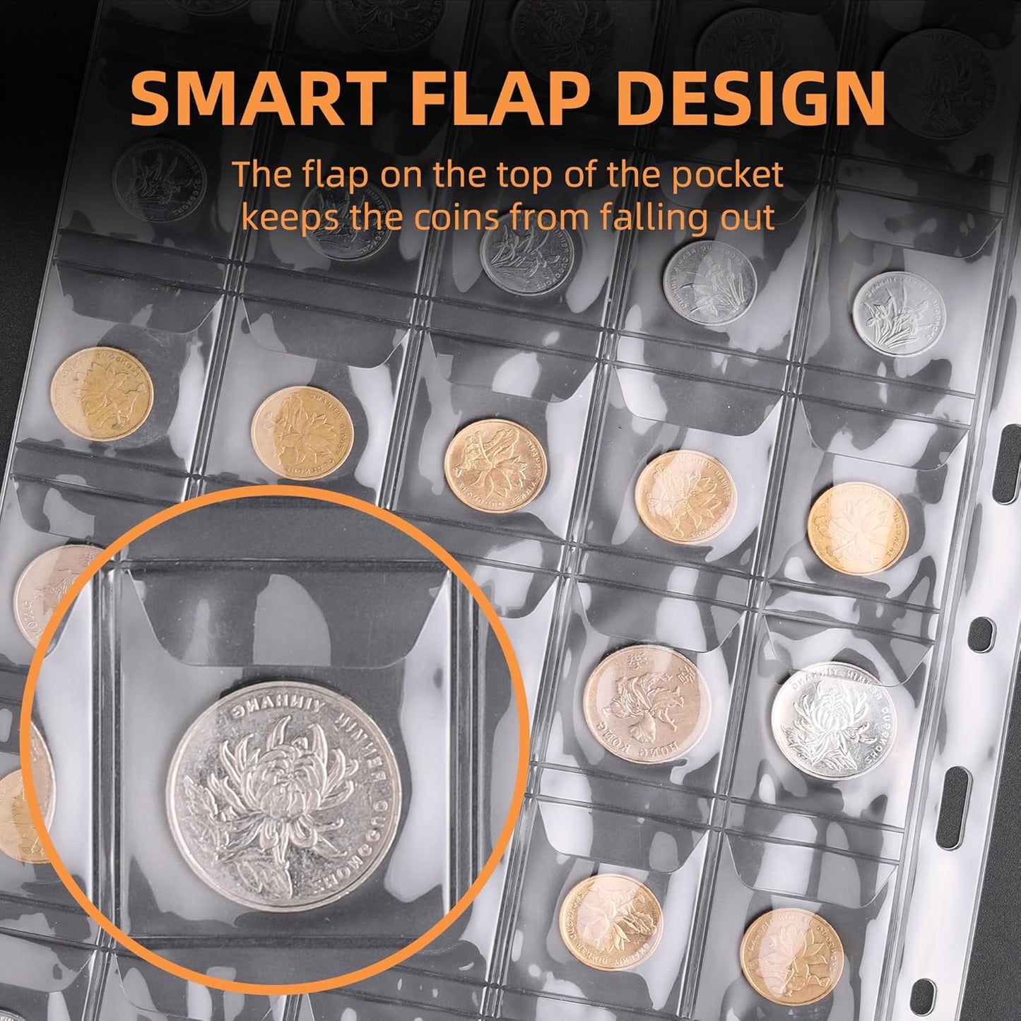 Coin Collection Book Holder for Collectors, 300 Pockets Fireproof Coins Collecting Album & 36 Sleeves Money Storage Case for Coin Currency Collection Supplies, Bill, Pennies, Quarters, Stamp,Blue