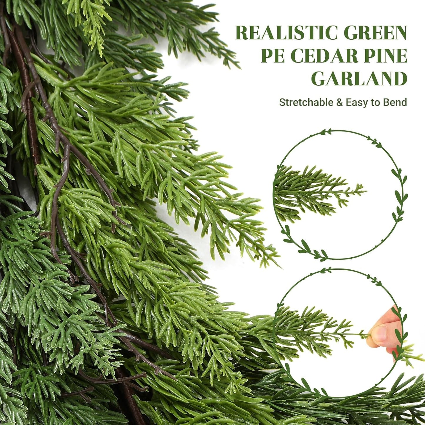 2PCS 6FT Artificial Christmas Garland, Real Touch Greenery Cypress Pine Garland for Mantle Table Railing Fireplace Indoor & Outdoor Christmas Decoration