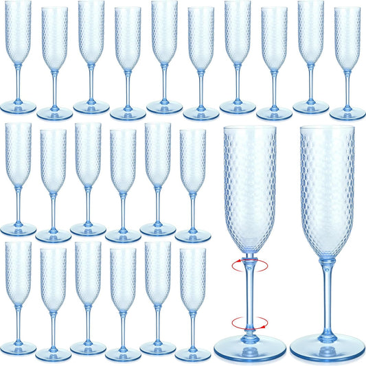 Remerry 48 Pack Detachable Plastic Champagne Flutes 5.5 oz Champagne Glasses Bulk Disposable Mimosa Glasses Reusable Wine Cups for Wedding Toasting Baby Shower Birthday Party New Years (Blue)