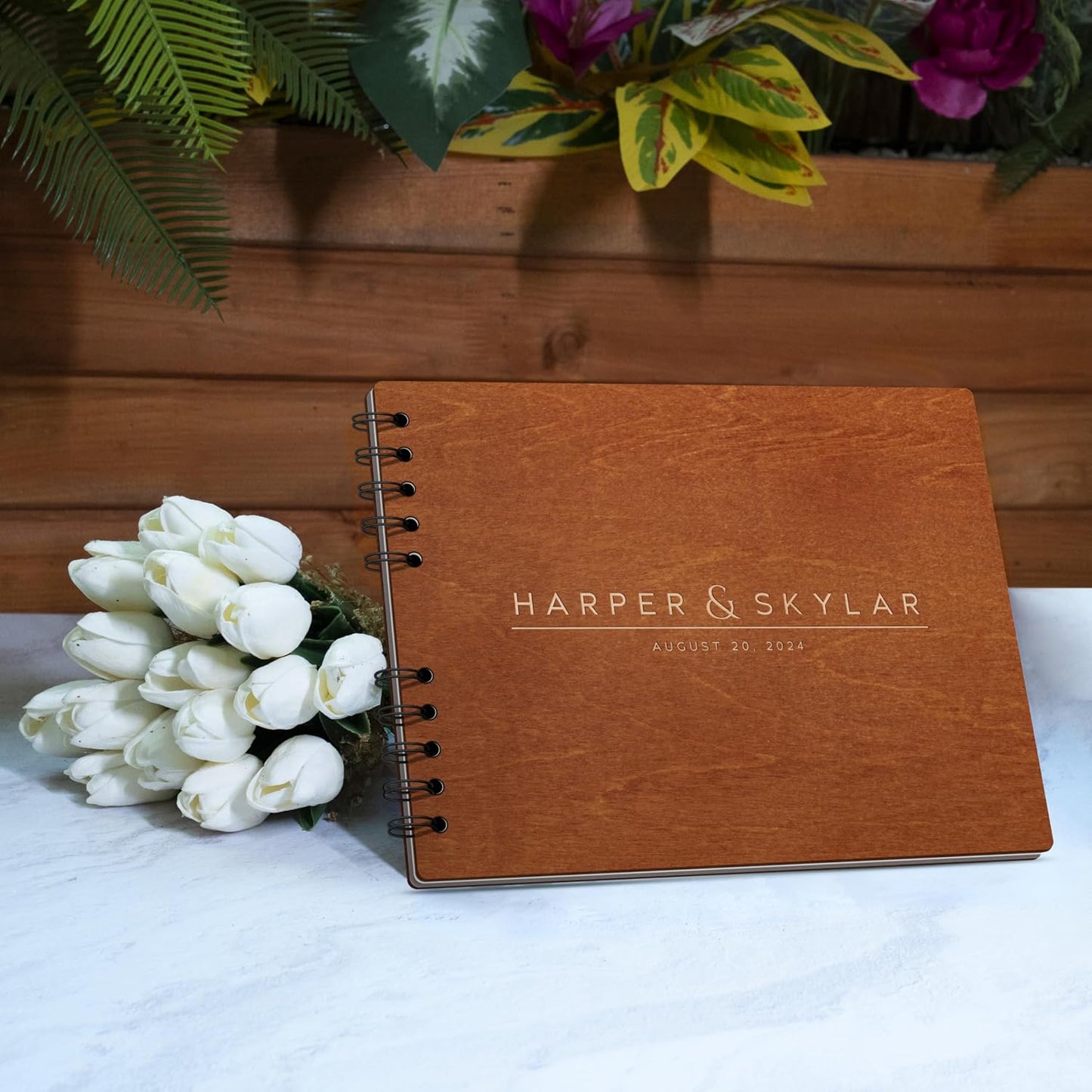 Personalized Wood Wedding Guest Book - 5 Colors/Finishings, 2 Sizes, 12 Designs - Wood Wedding Decorations, Guest Book Signs for Wedding Reception (DESIGN 11)