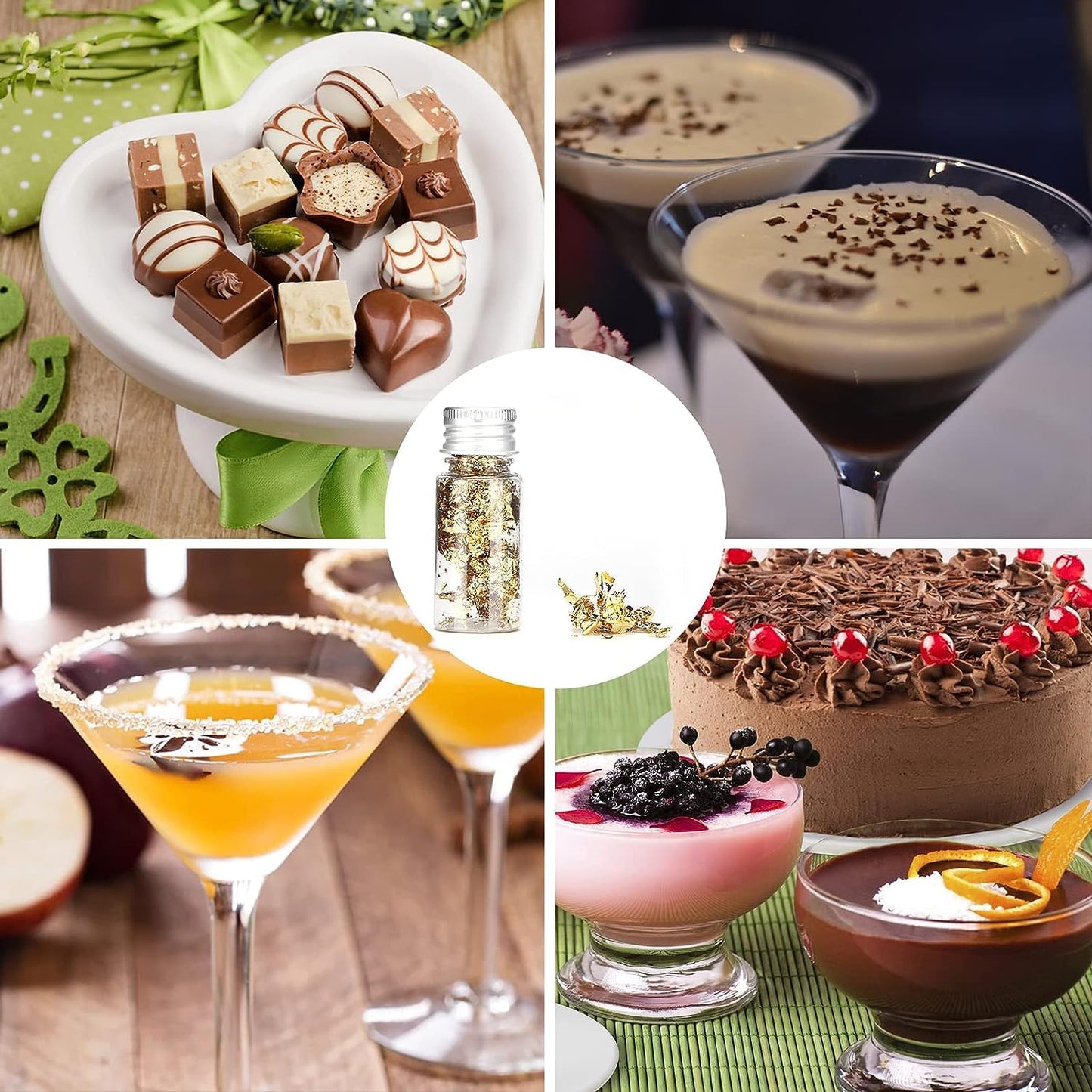 Edible Gold Leaf, Gold Leaf Cake Decoration Gold Flakes Food Gold Foil Decoration Baking Gold Foil Decor Chocolates Decor Gold Leaf Sheets for Cooking Dessert Decoration Crafts Makeup (4Pcs)