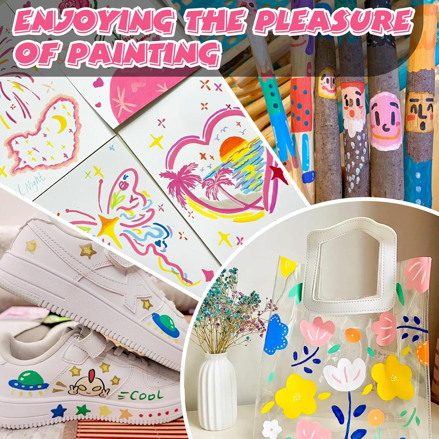 FUMILE 48 Colors Dual Tip Acrylic Paint Pens,Paint Markers With Extra Fine Tip and Brush Tip for Wood, Rock, Glass, Ceramic, Canvas, Paper.Paint Markers for DIY Craft,Halloween and Christmas