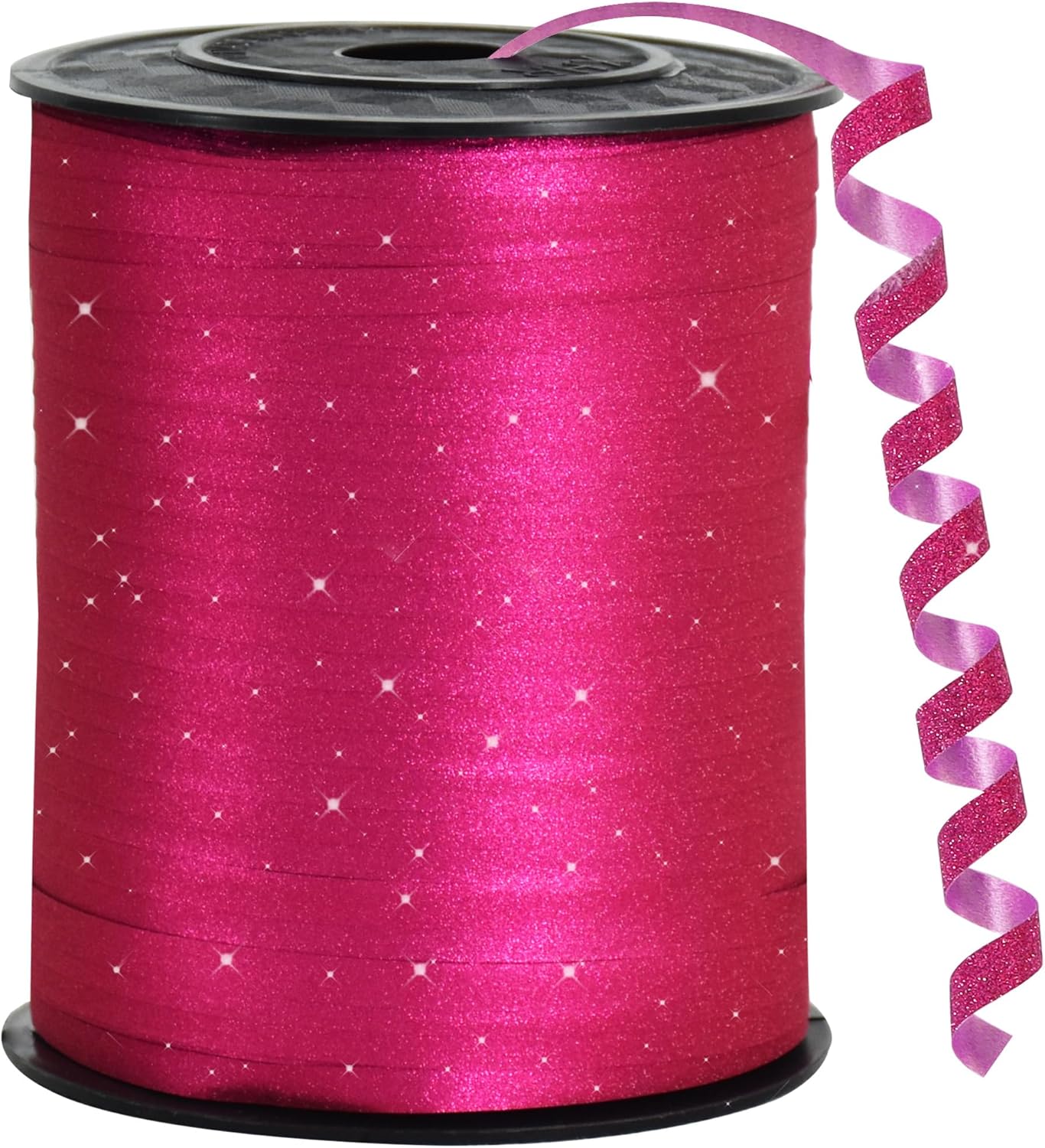 BEISHIDA Glitter Ribbon - 500 Yards Hot Pink, Curling Crimped, Shiny for Gift Wrapping, Birthday Party, Festival, Art Craft, Florist Flowers Decoration