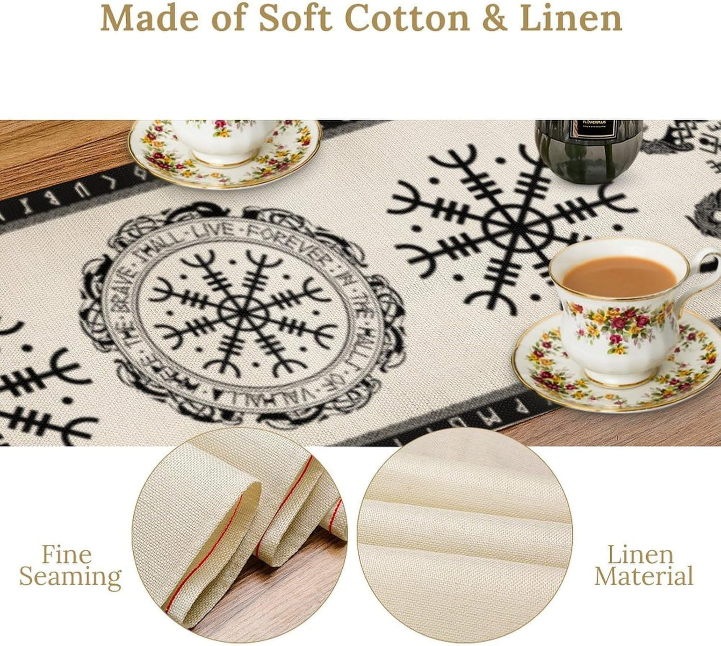 Ancient Abstract Pattern Table Runner, Tree of Life Eagle Dragon Boat Rudder Black and White Table Runner for Party Kitchen Dinner Cafe Bedroom Living Room Outdoor Table Runner 13x120 Inch