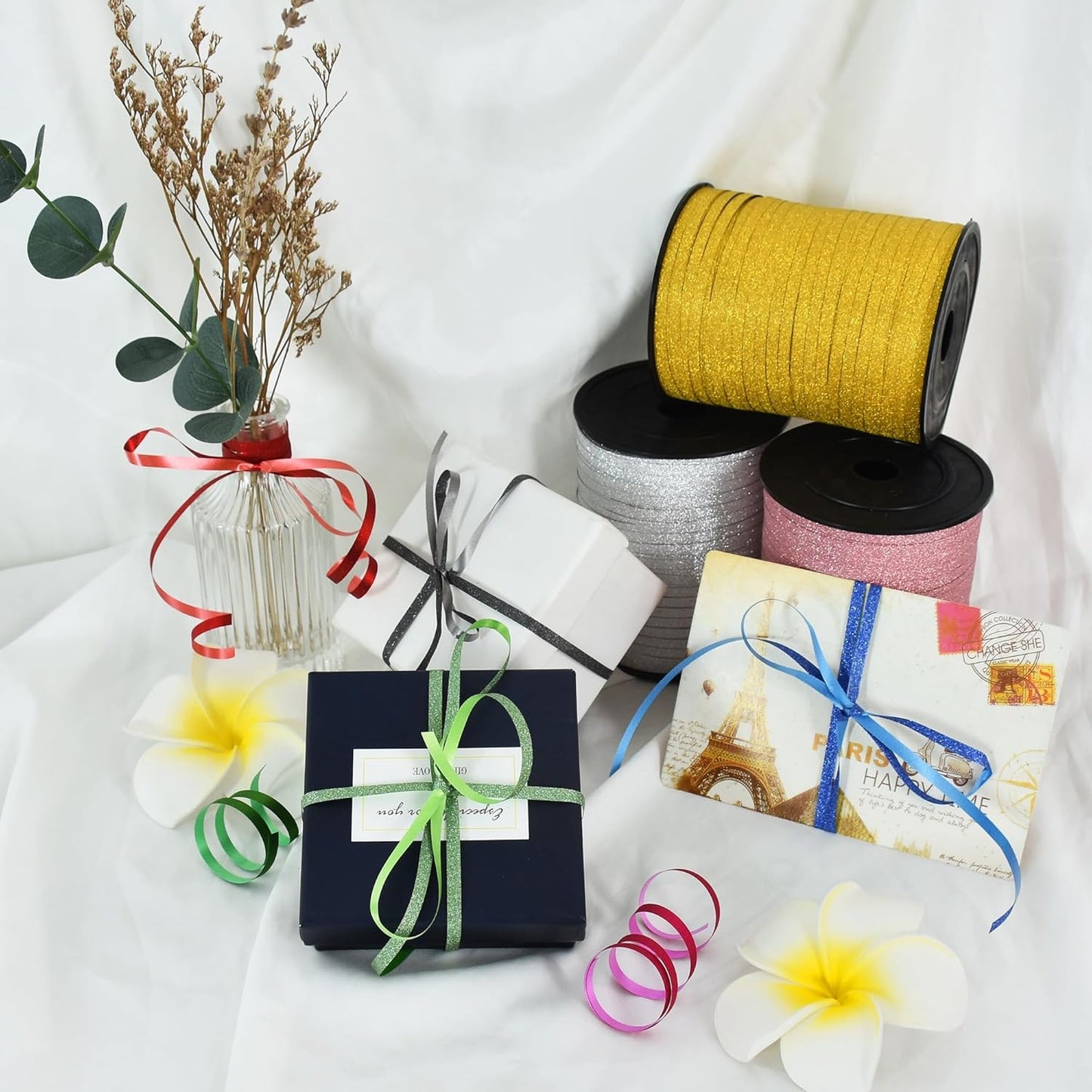 BEISHIDA Glitter Ribbon - 500 Yards Hot Pink, Curling Crimped, Shiny for Gift Wrapping, Birthday Party, Festival, Art Craft, Florist Flowers Decoration