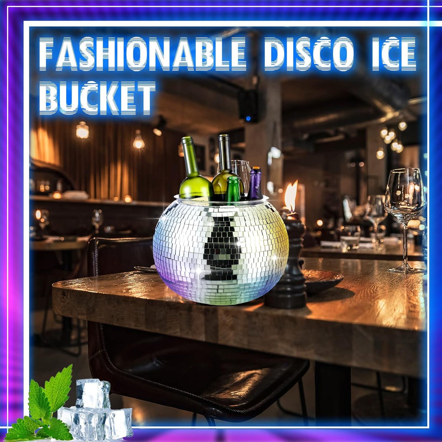 Hoolerry 11L Disco Ball Ice Bucket Mirror Silver Disco Party Champagne Bowl Cup Mirror Ball Themed Beer Bucket Disco Party Supplies Bar Cart Decor for Beer Cocktail Wine Champagne Cooler